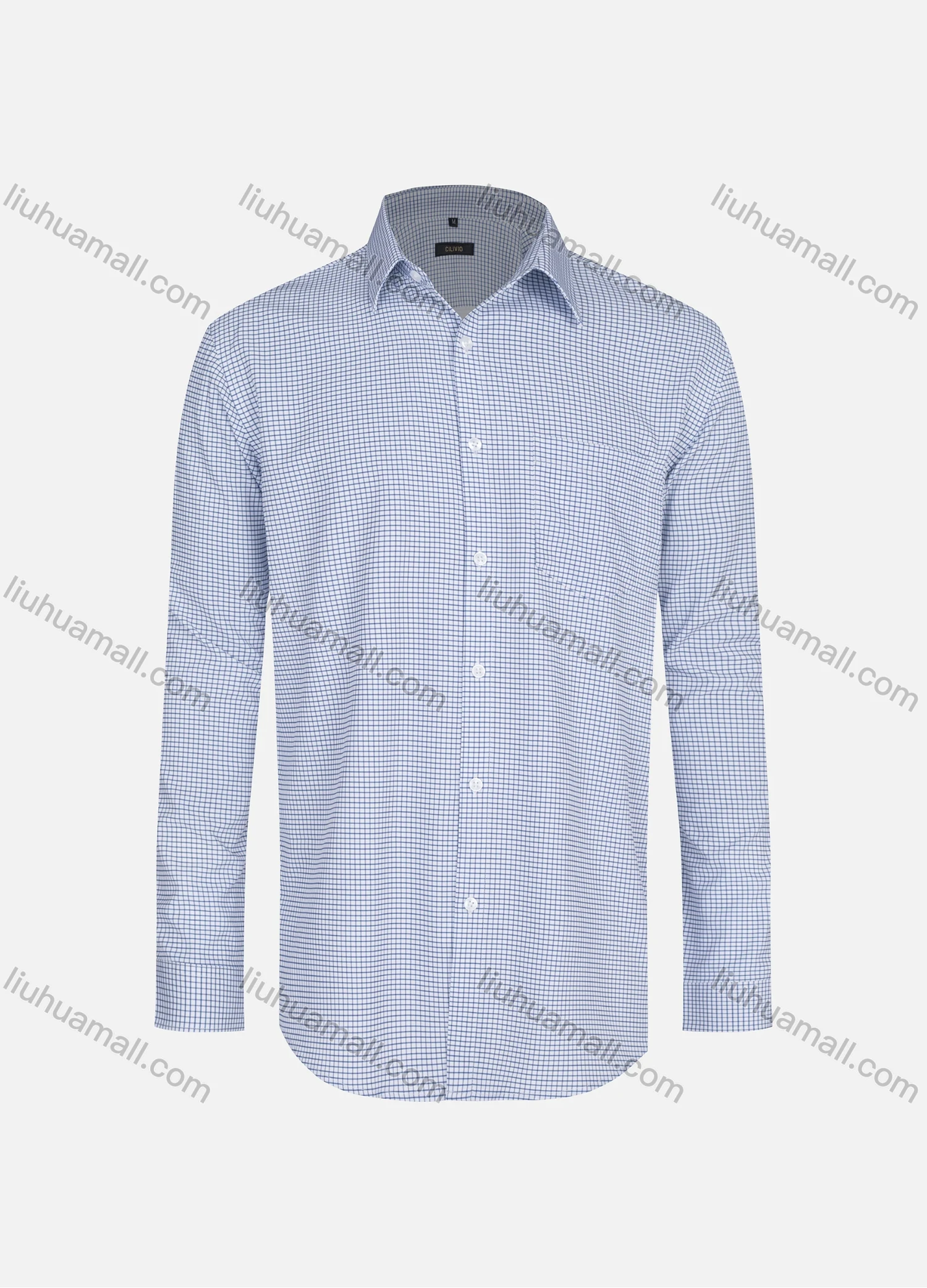 Wholesale Men's Casual Collared Plaid Print Patch Pocket Button Down Curved Hem Long Sleeve Shirt - Liuhuamall