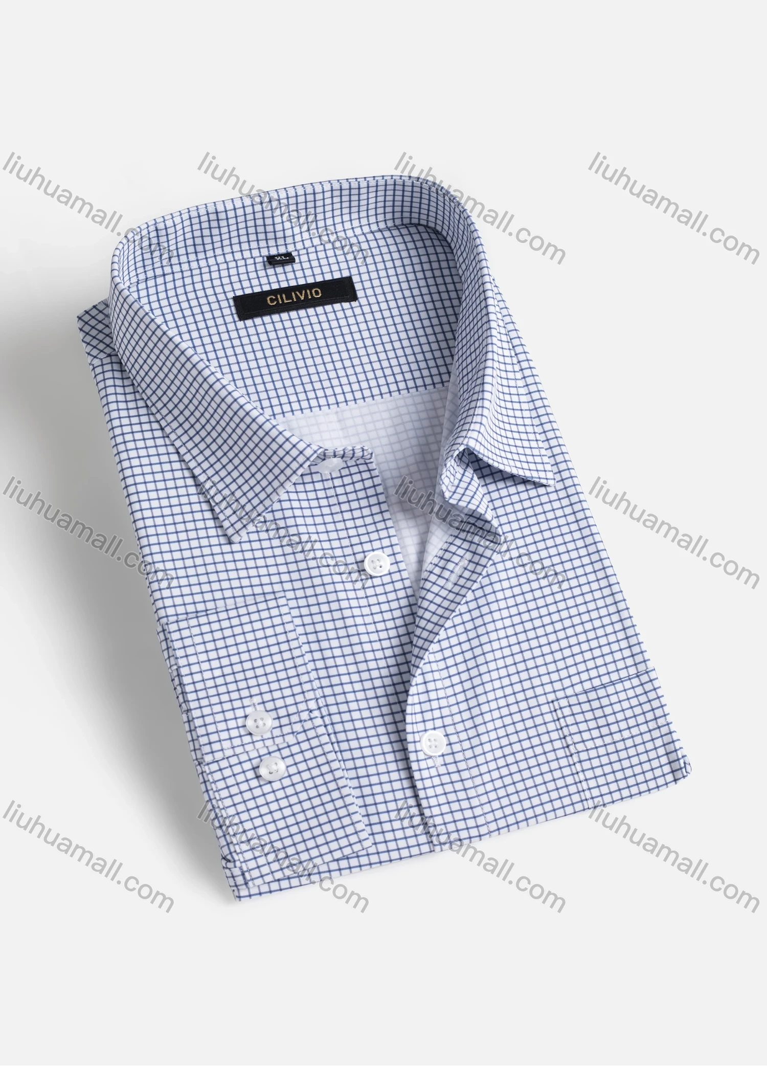 Wholesale Men's Casual Collared Plaid Print Patch Pocket Button Down Curved Hem Long Sleeve Shirt - Liuhuamall