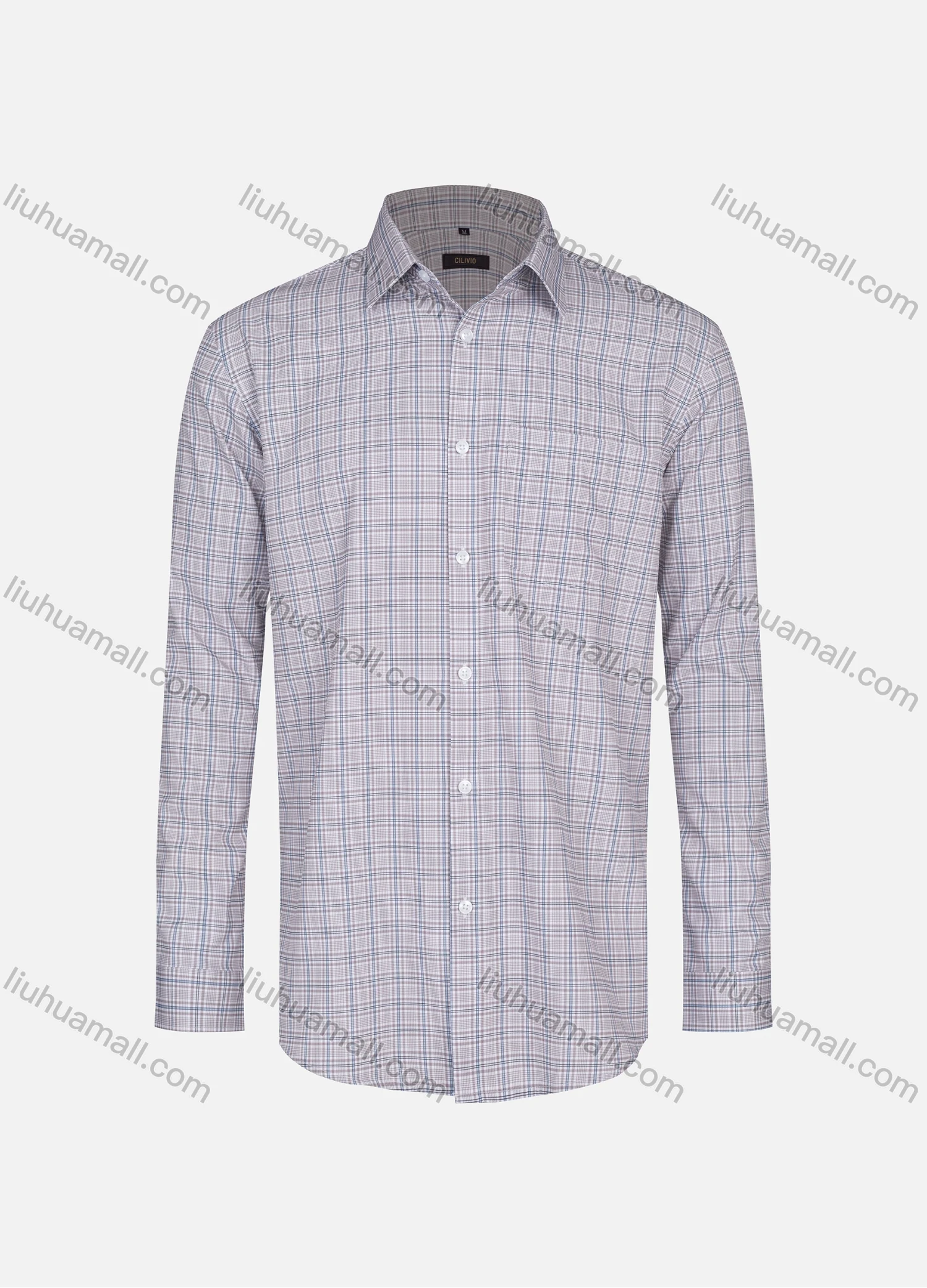 Wholesale Men's Casual Collared Plaid Print Patch Pocket Button Down Long Sleeve Shirt - Liuhuamall