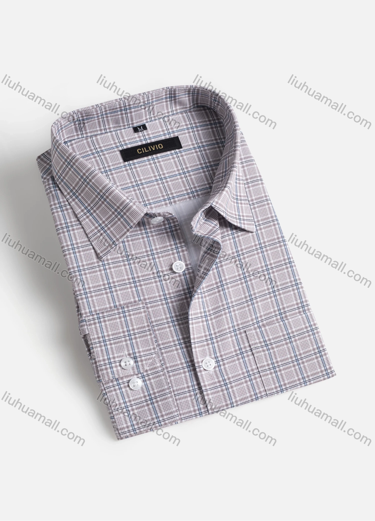 Wholesale Men's Casual Collared Plaid Print Patch Pocket Button Down Long Sleeve Shirt - Liuhuamall