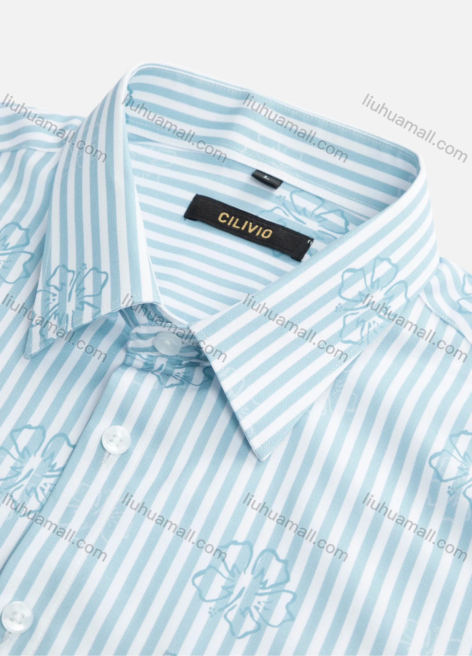 Wholesale Men's Casual Collared Striped Floral Print Patch Pocket Button Down Long Sleeve Shirt - Liuhuamall