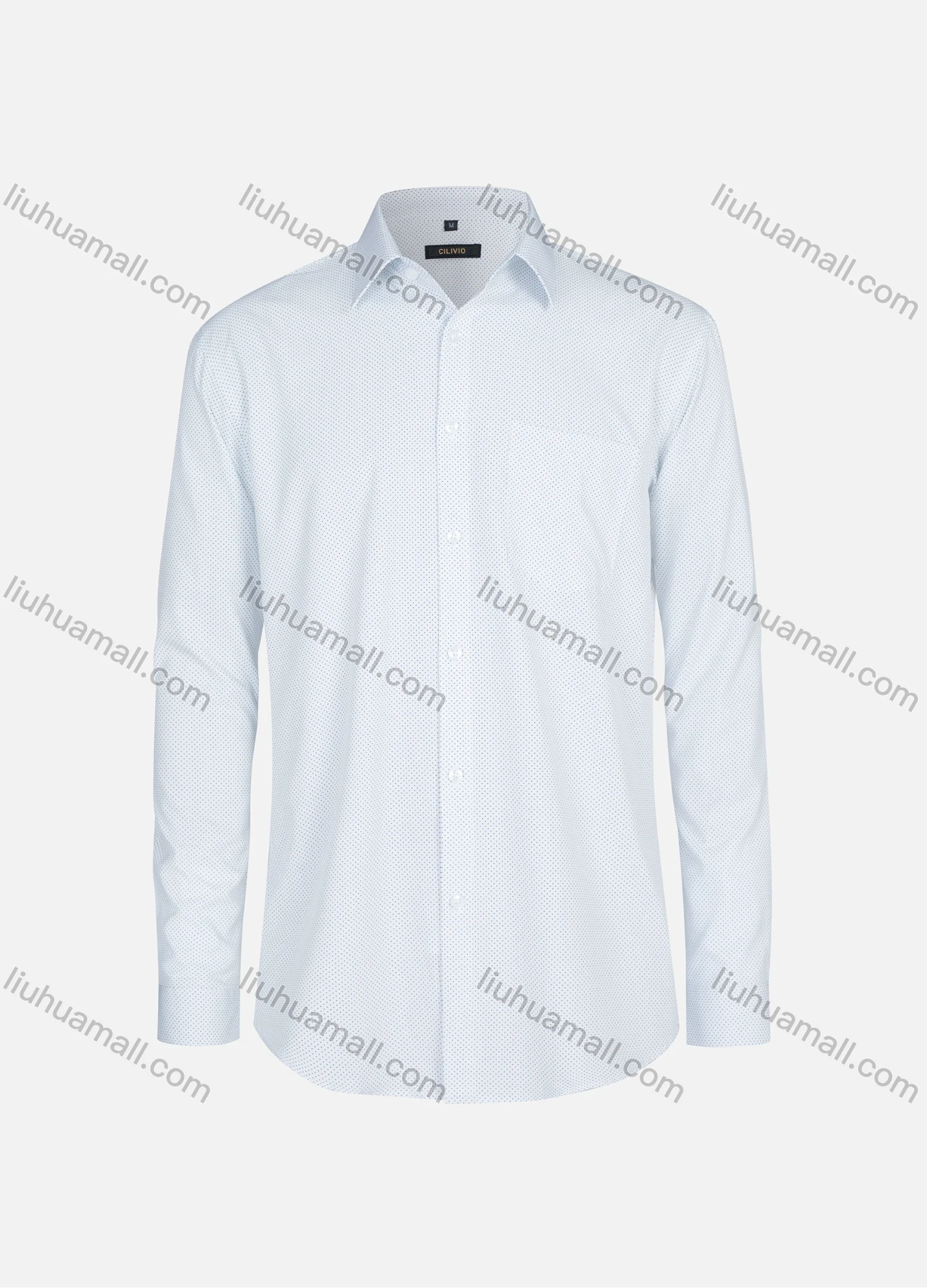 Wholesale Men's Casual Collared Pin Dot Print Patch Pocket Button Down Curved Hem Long Sleeve Shirt - Liuhuamall