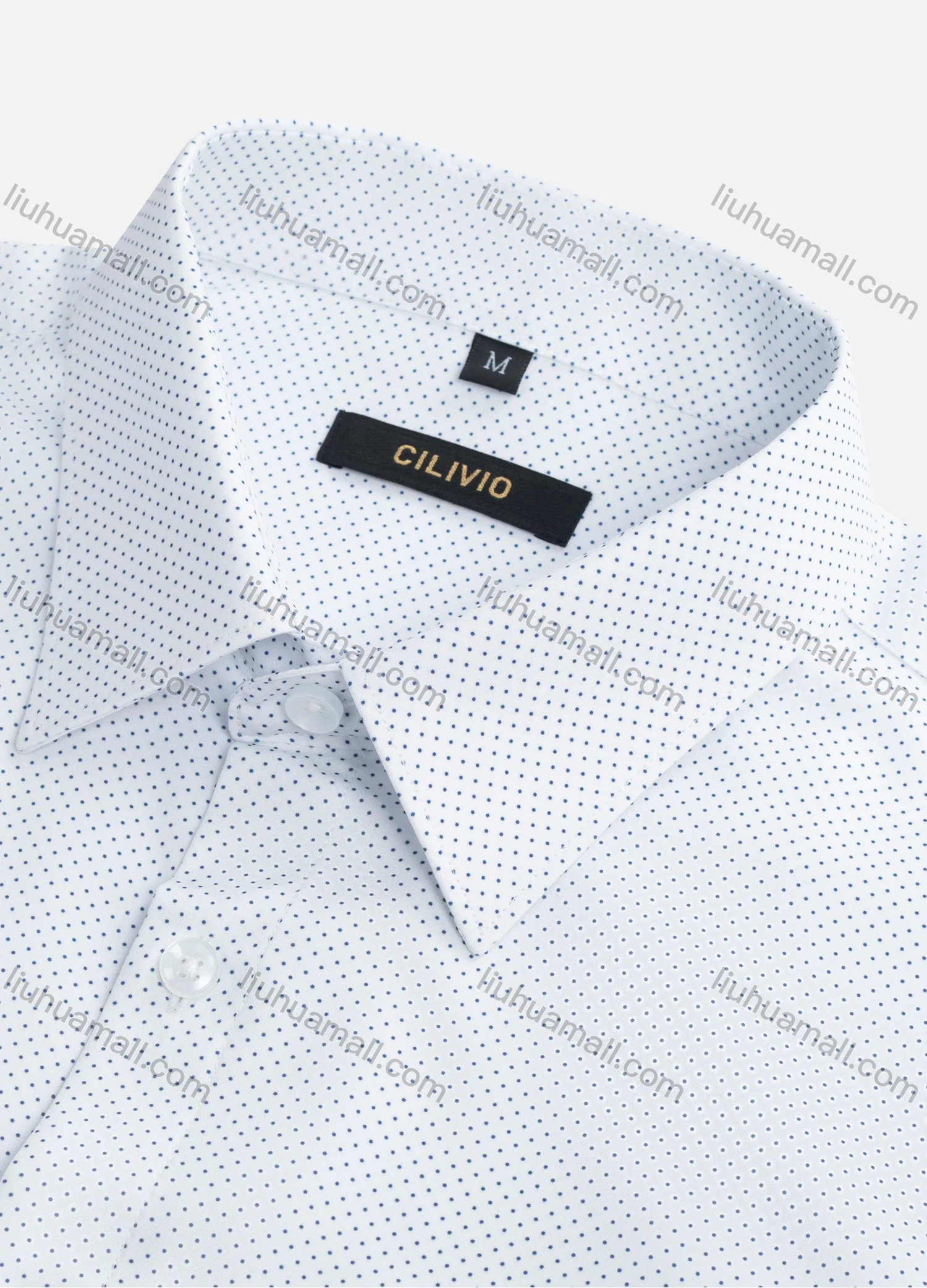 Wholesale Men's Casual Collared Pin Dot Print Patch Pocket Button Down Curved Hem Long Sleeve Shirt - Liuhuamall