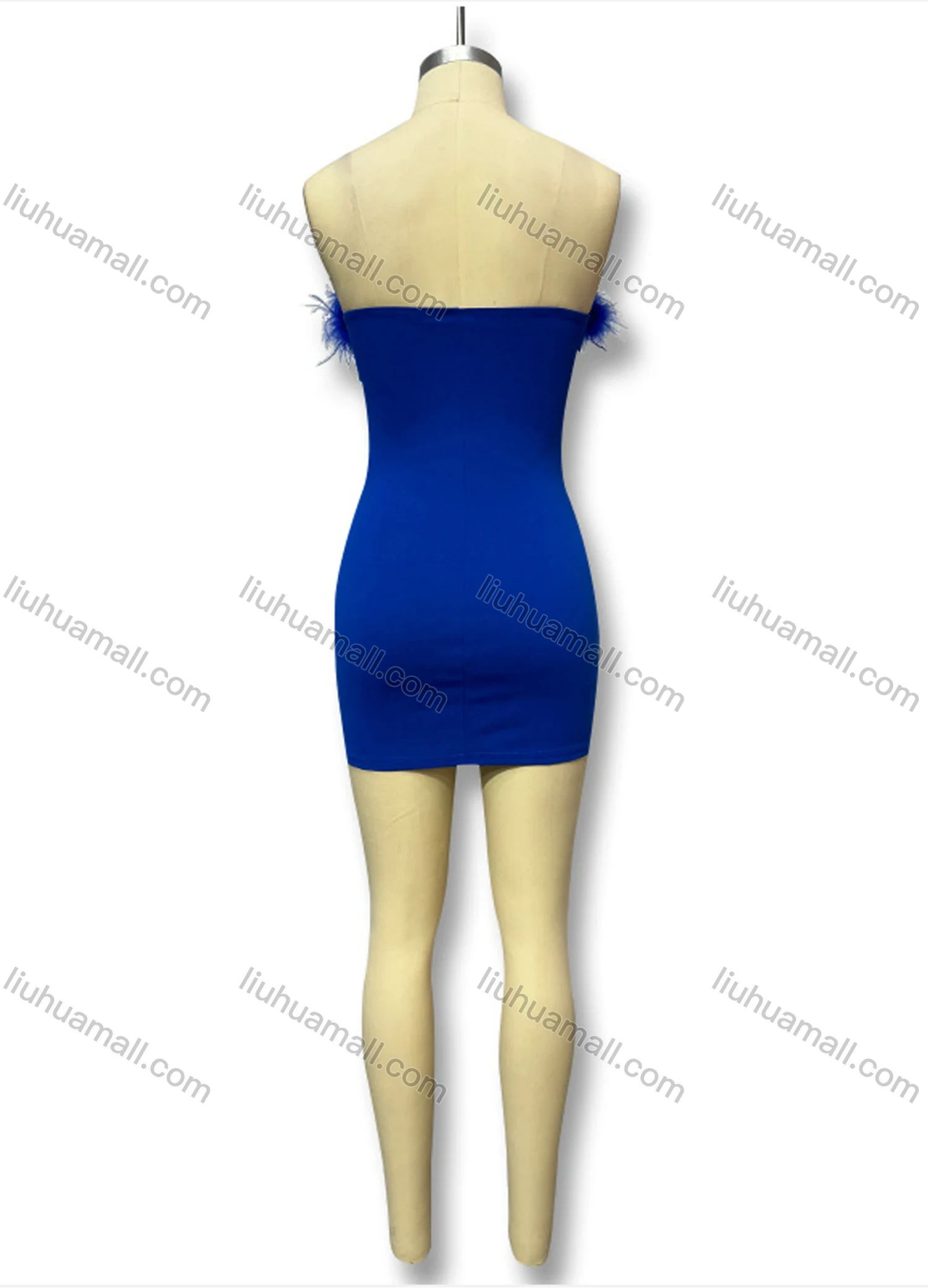 Wholesale Women's Sexy Off Shoulder Feahter Trim Mini Evening Dress - Liuhuamall