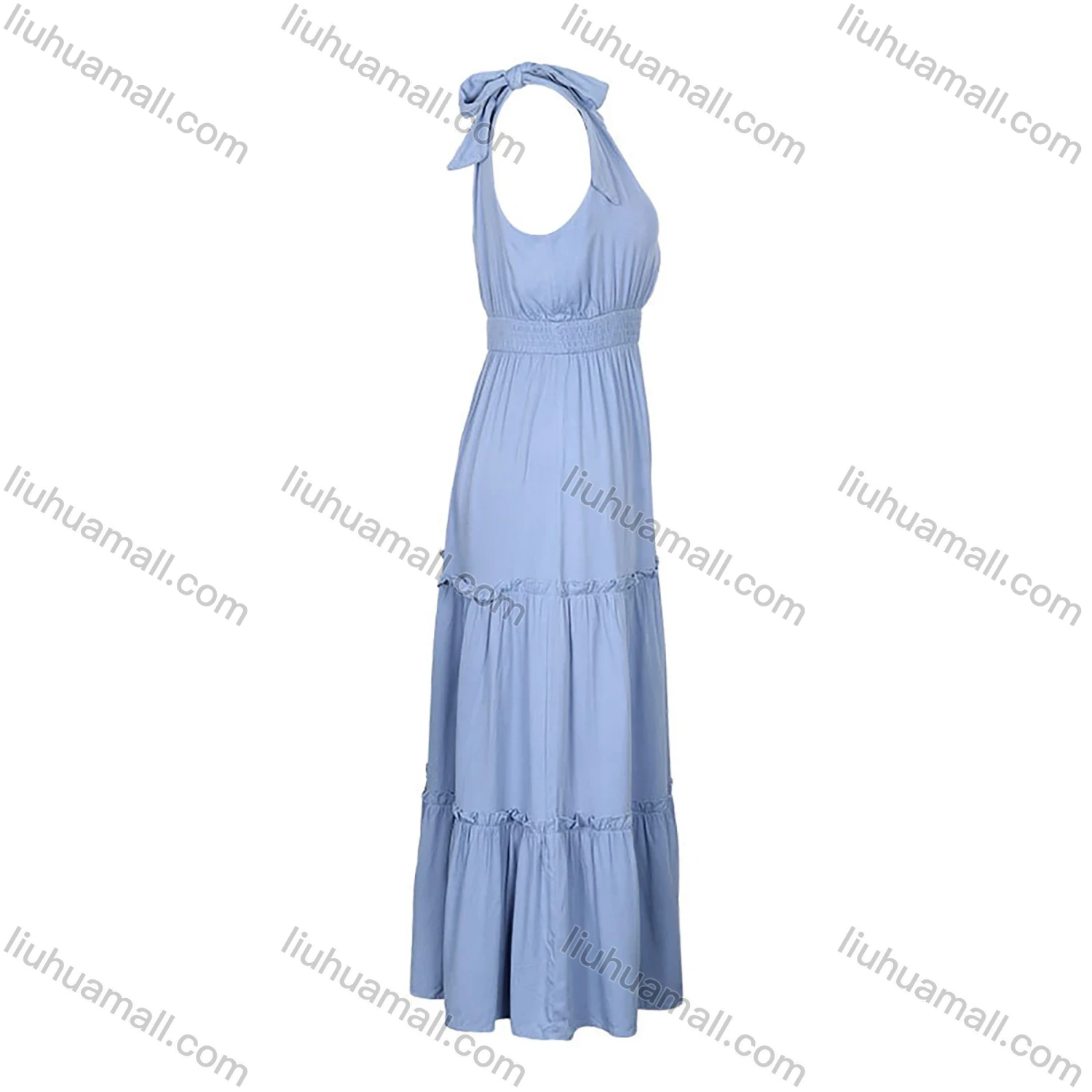Wholesale Women's Elegant Plain Wrap V Neck Shirred Ruched Ruffle Hem Lace Up Tank Maxi Dress - Liuhuamall