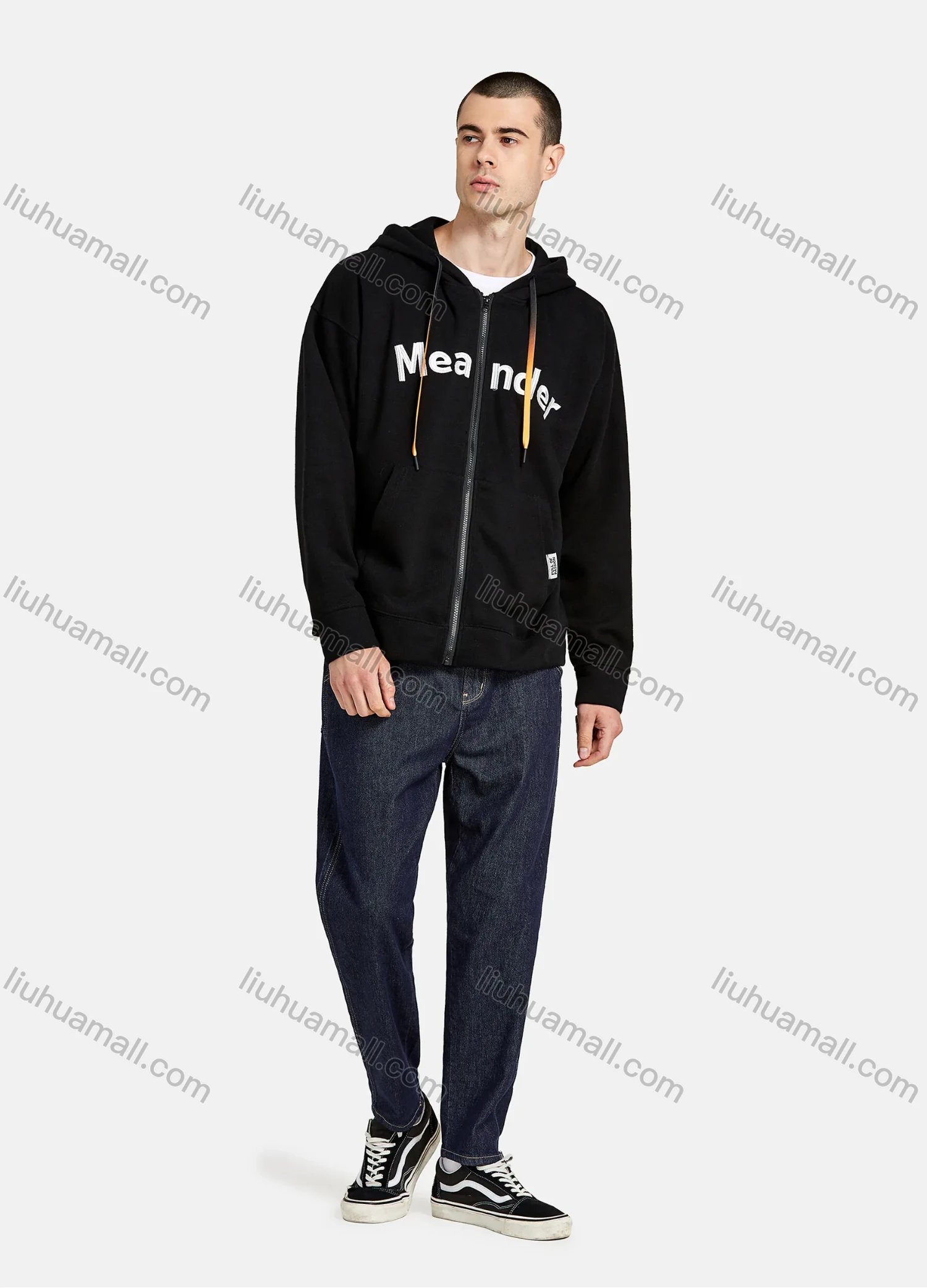 Wholesale Men's Embroidered Letters Gradient Drawstring Zip Up Casual Hoodie Sweatshirt With Kangaroo Pocket - Liuhuamall