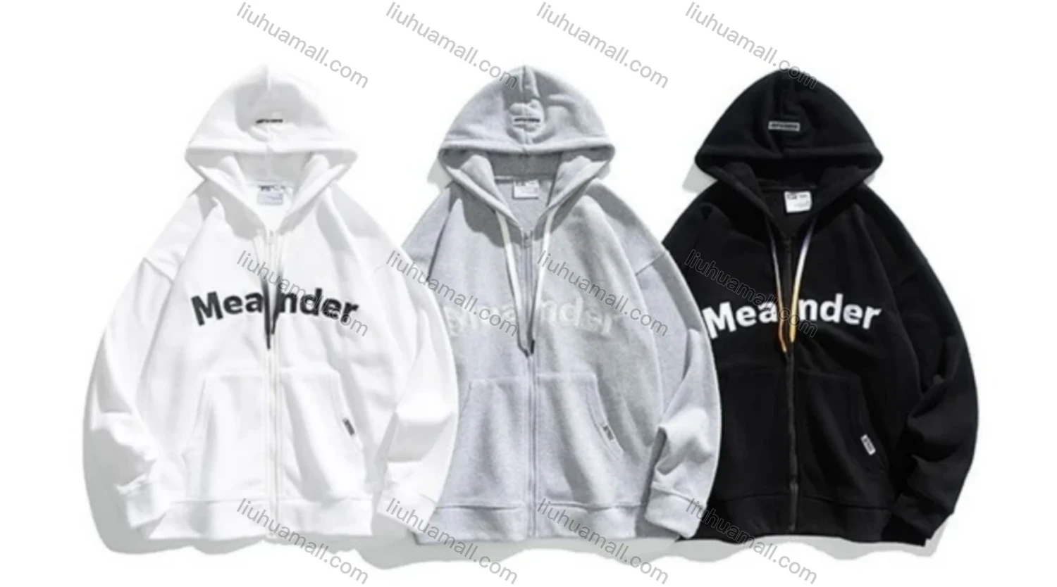 Wholesale Men's Embroidered Letters Gradient Drawstring Zip Up Casual Hoodie Sweatshirt With Kangaroo Pocket - Liuhuamall