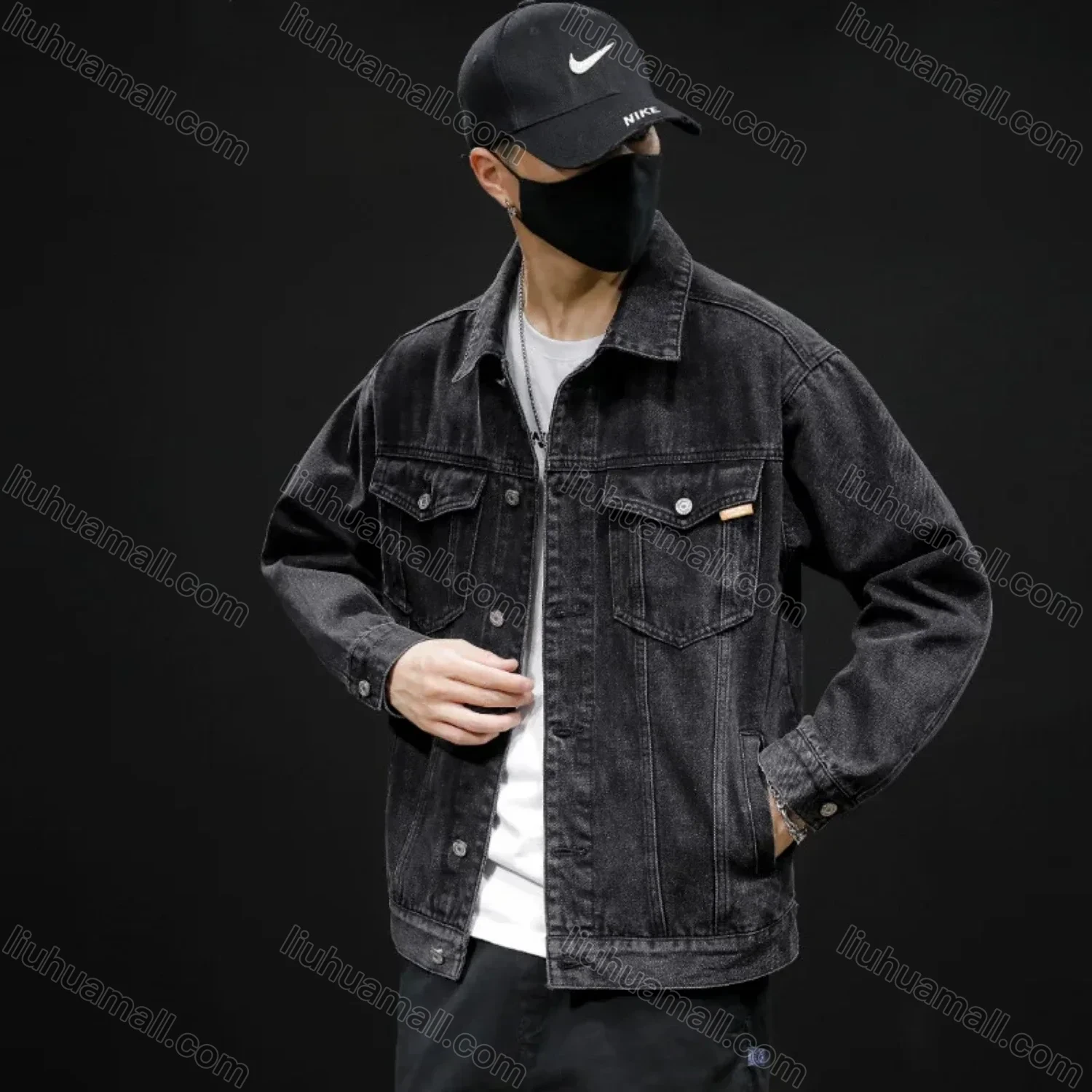 Wholesale Men's Plus Size Button Open Front Basics Denim Jacket With Flap Pockets 8301 - Liuhuamall