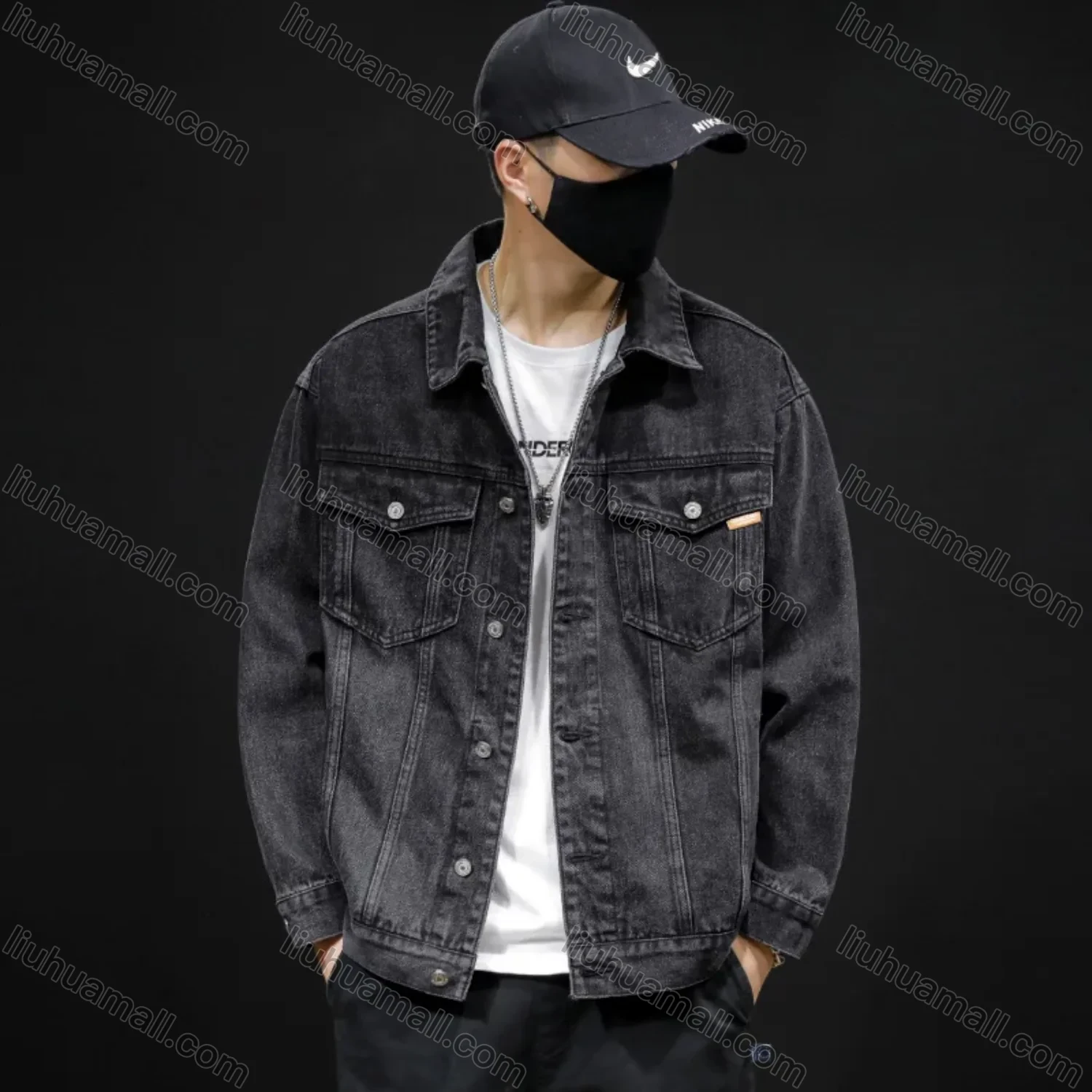 Wholesale Men's Plus Size Button Open Front Basics Denim Jacket With Flap Pockets 8301 - Liuhuamall