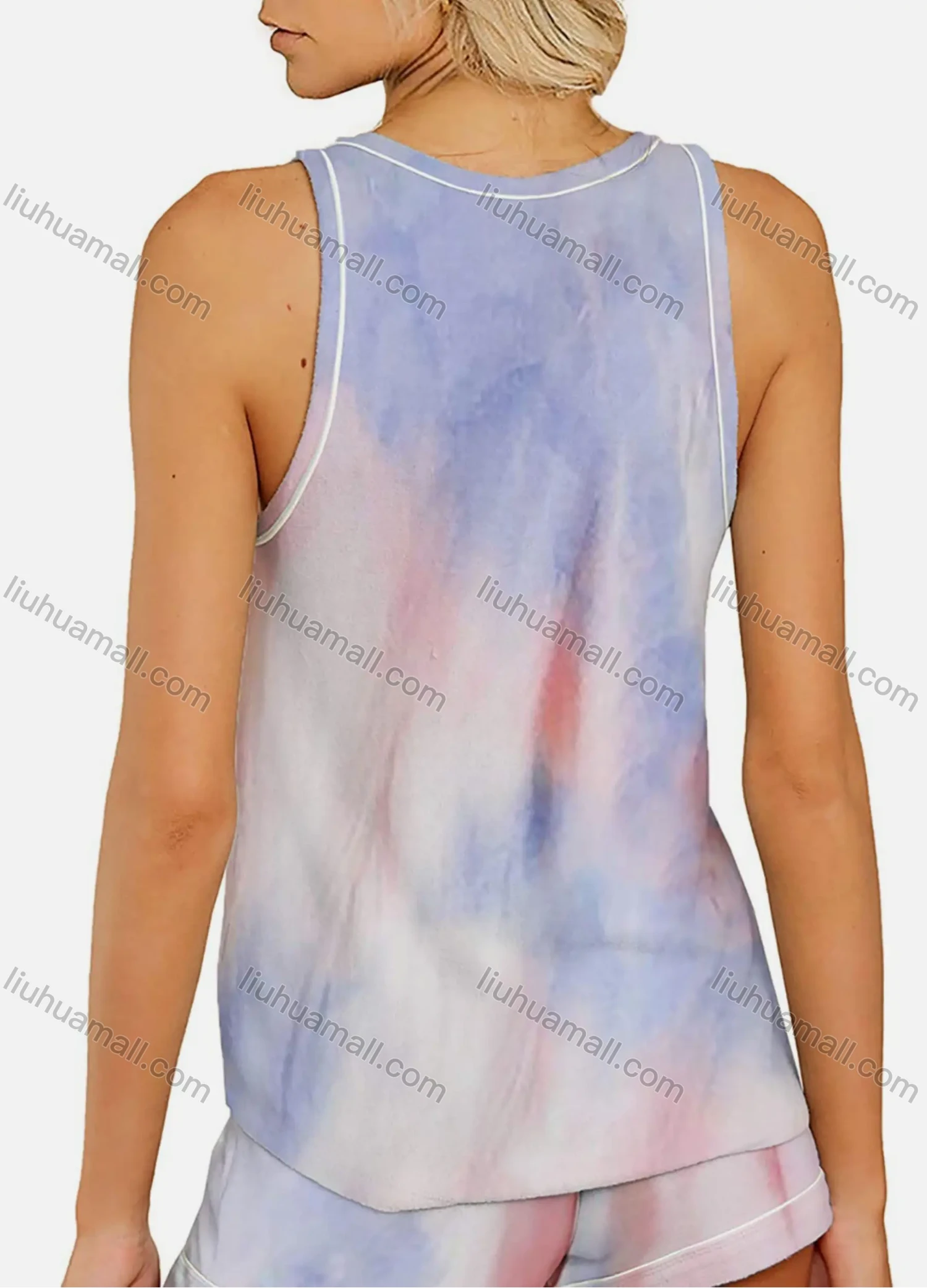 Wholesale Women's Casual Tie Dye Notched Neck Button Tank Top & Drawstring Shorts Set - Liuhuamall