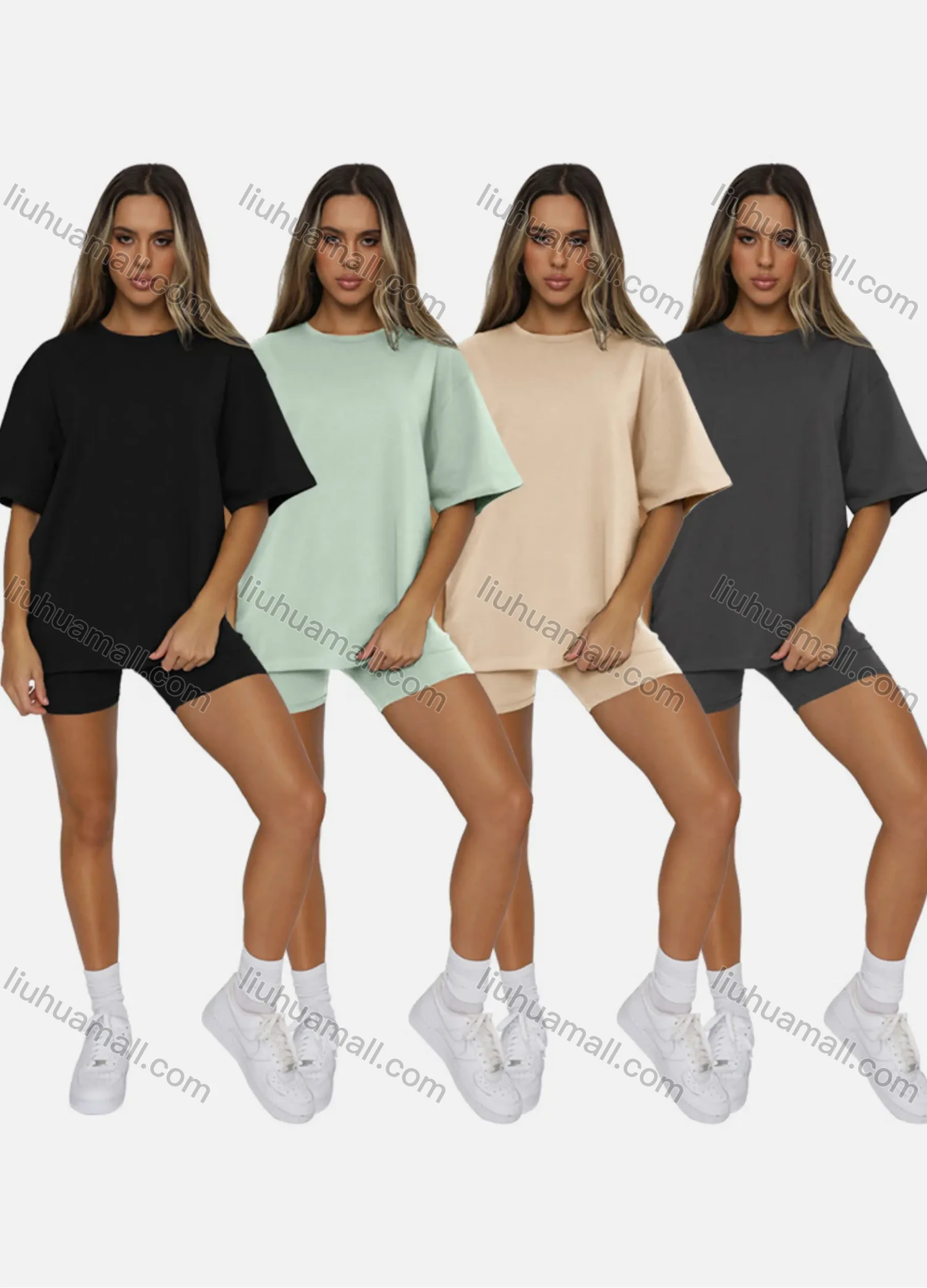 Wholesale Women's Casual Plain Round Neck Short Sleeve Tee - Liuhuamall