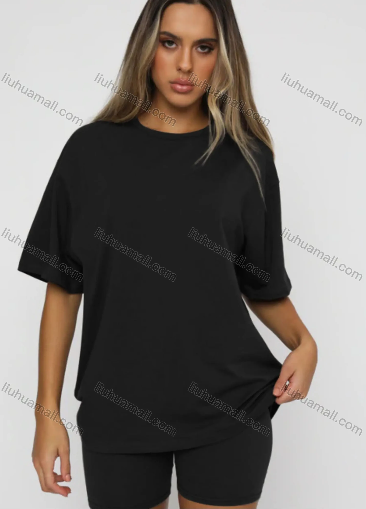 Wholesale Women's Casual Plain Round Neck Short Sleeve Tee - Liuhuamall