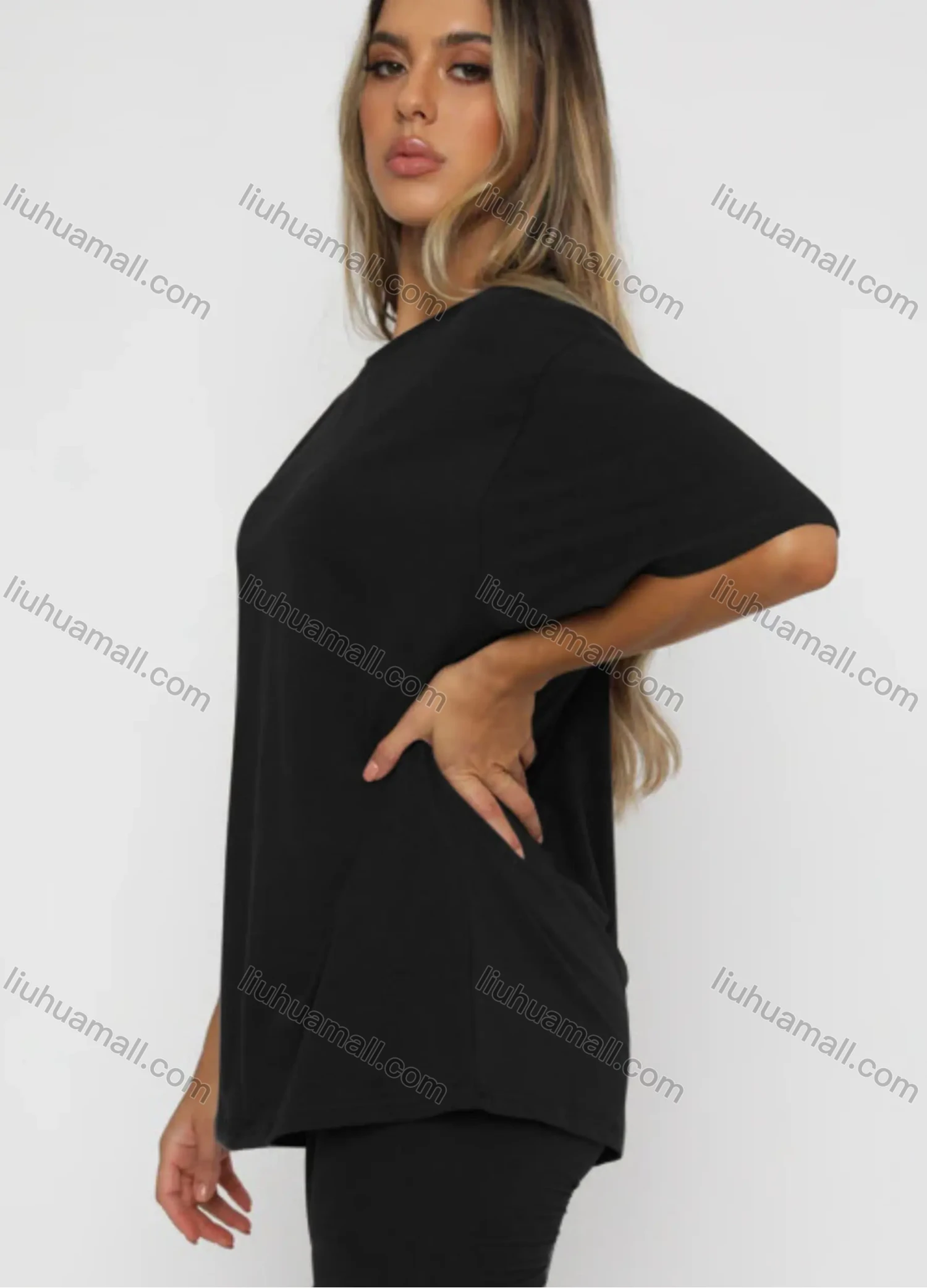 Wholesale Women's Casual Plain Round Neck Short Sleeve Tee - Liuhuamall