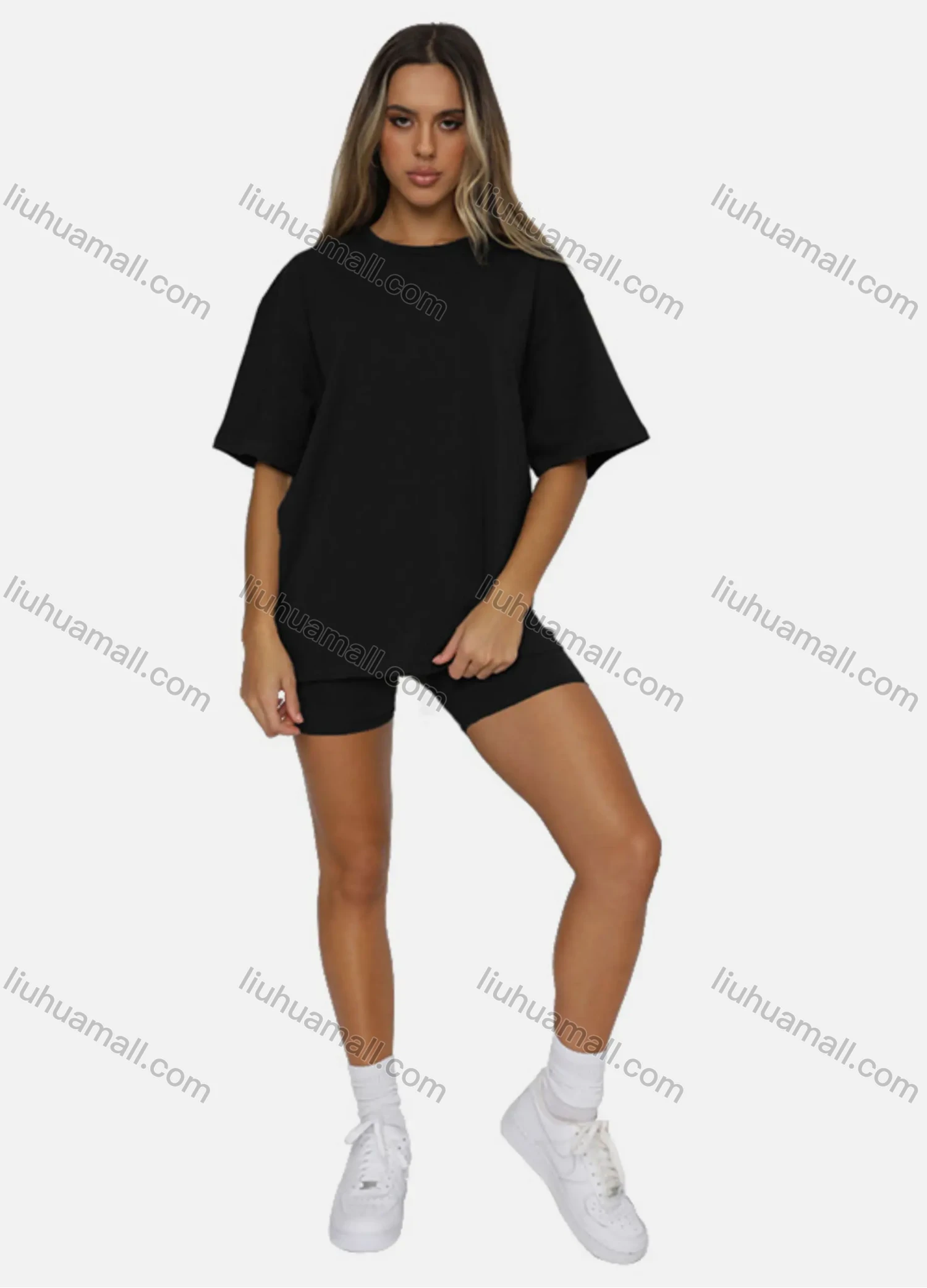 Wholesale Women's Casual Plain Round Neck Short Sleeve Tee - Liuhuamall