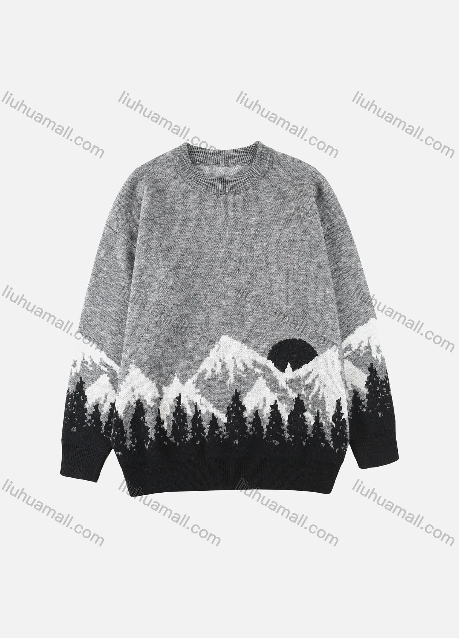 Wholesale Men's Landscape Pattern Round Neck Long Sleeve Thermal Sweater - Liuhuamall