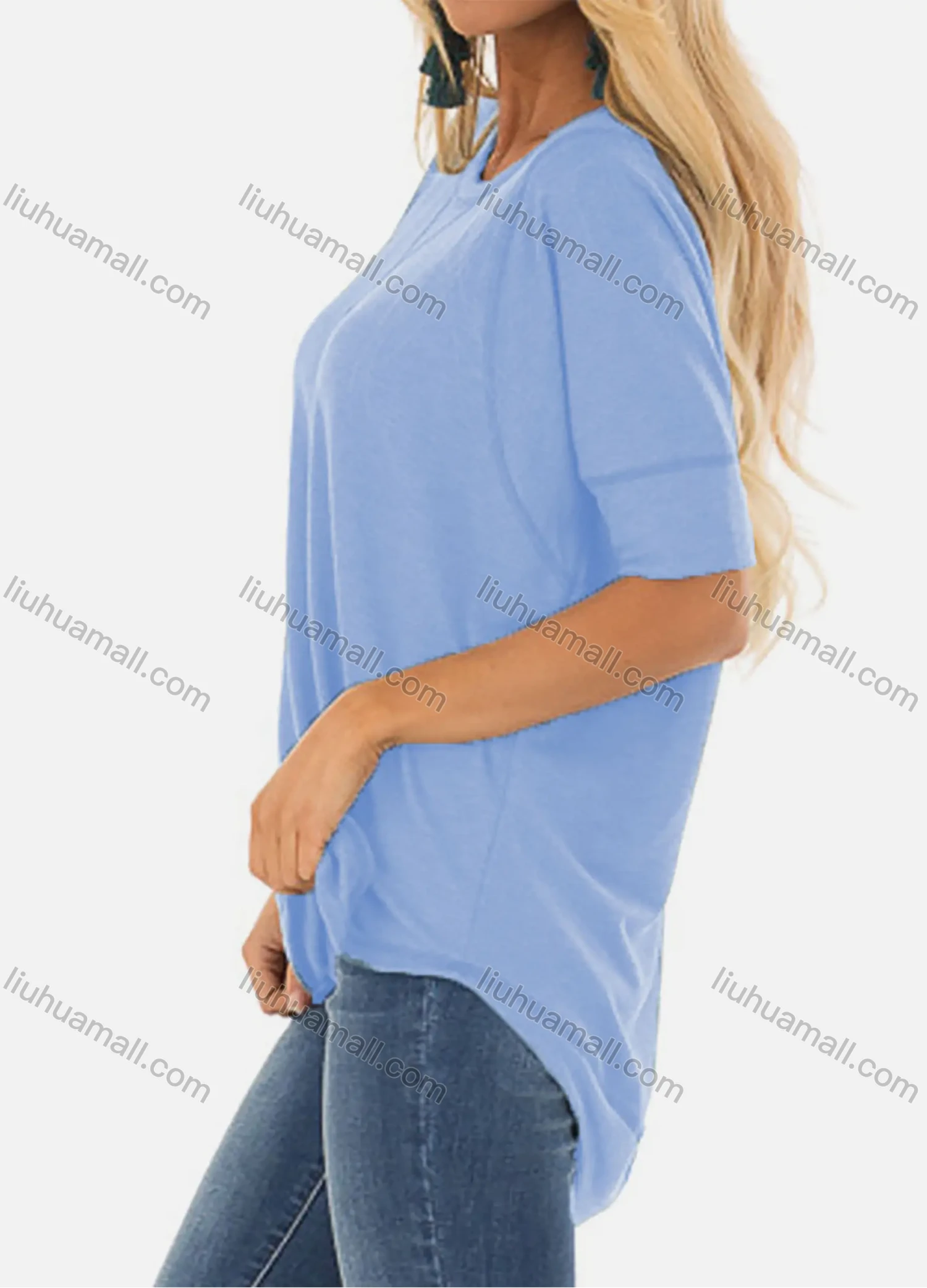 Wholesale Women's Casual Round Neck Long Sleeve High Low Hem Blouse - Liuhuamall