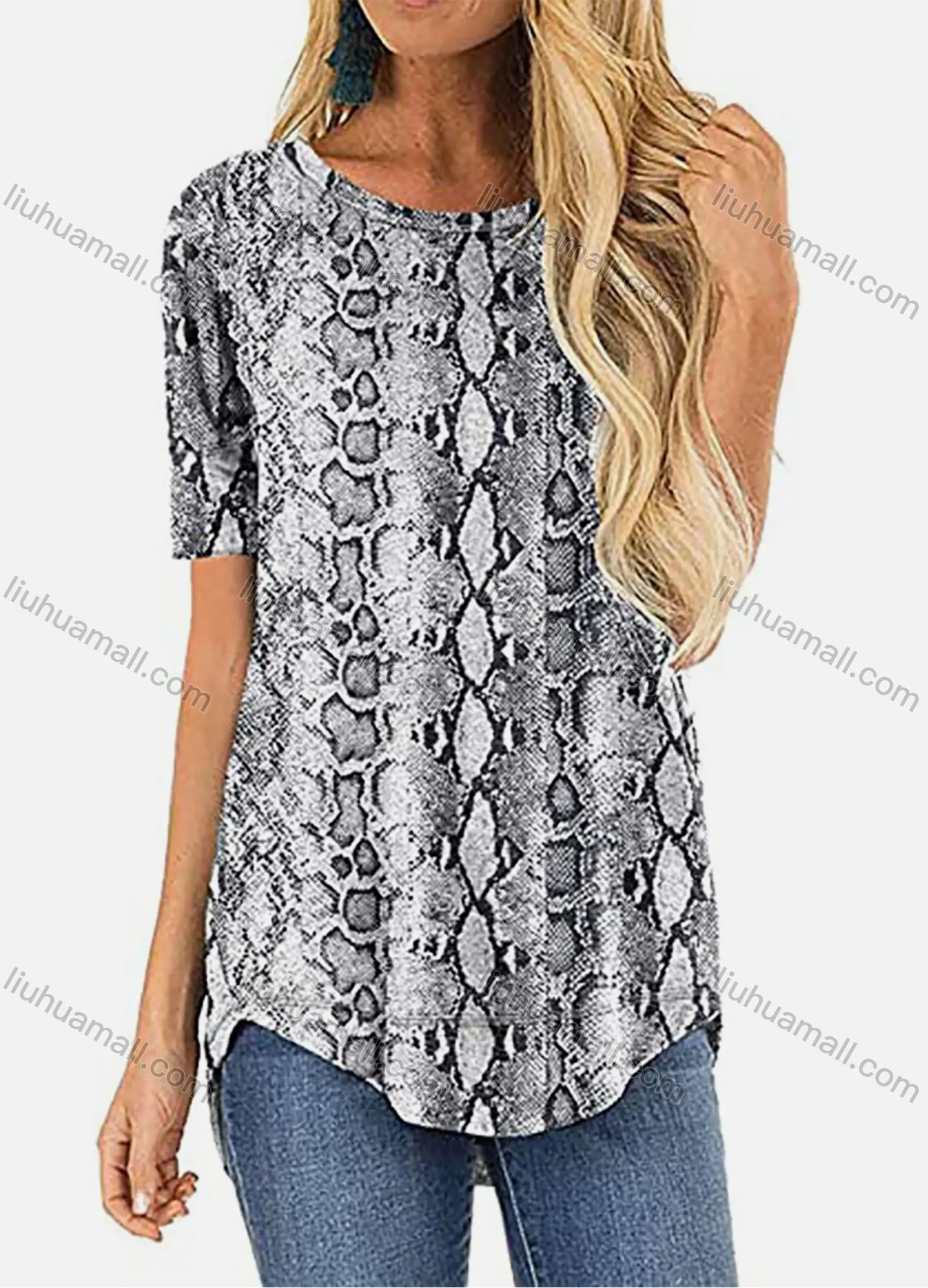 Wholesale Women's Casual Round Neck Long Sleeve High Low Hem Blouse - Liuhuamall