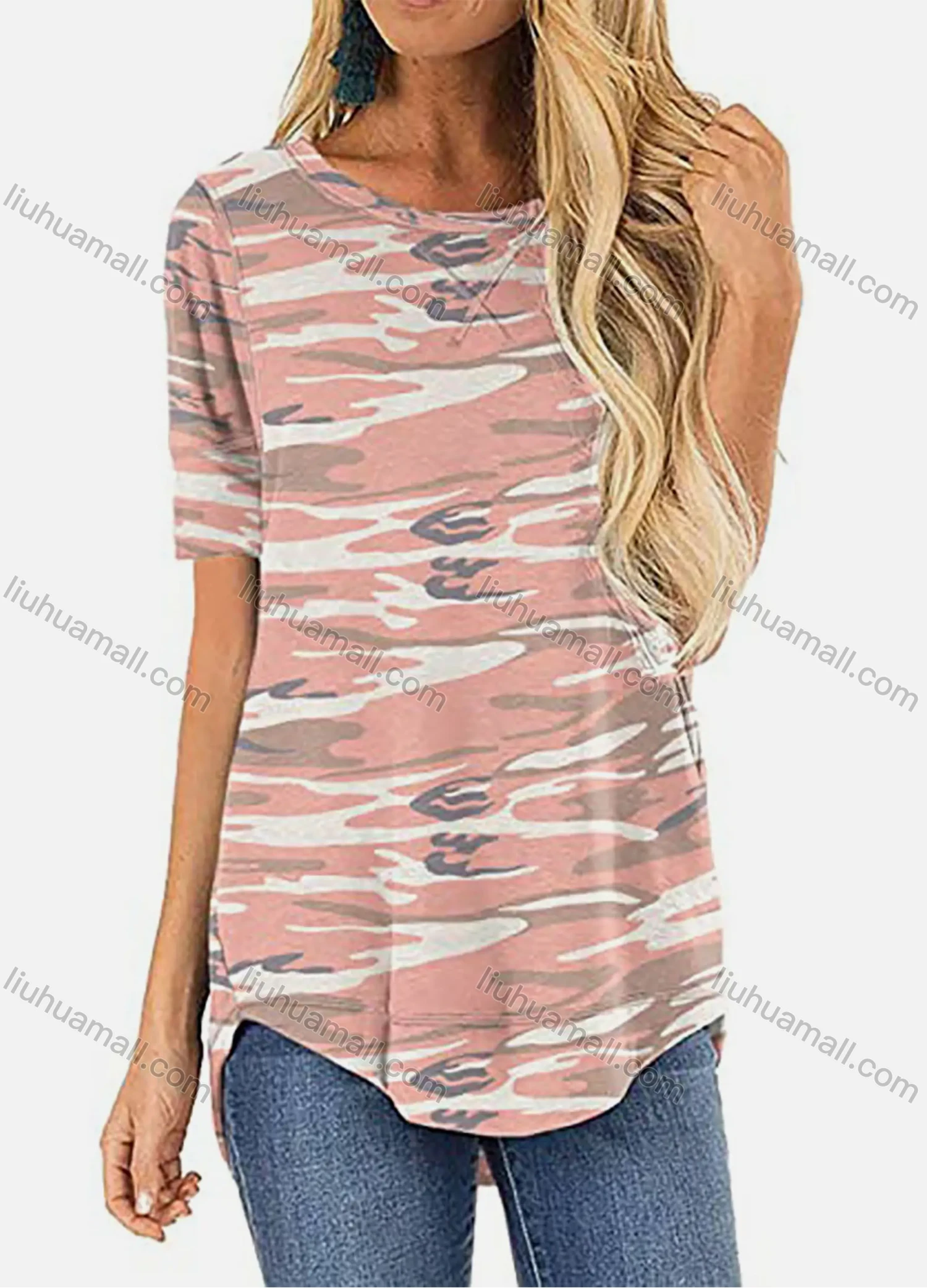 Wholesale Women's Casual Round Neck Long Sleeve High Low Hem Blouse - Liuhuamall