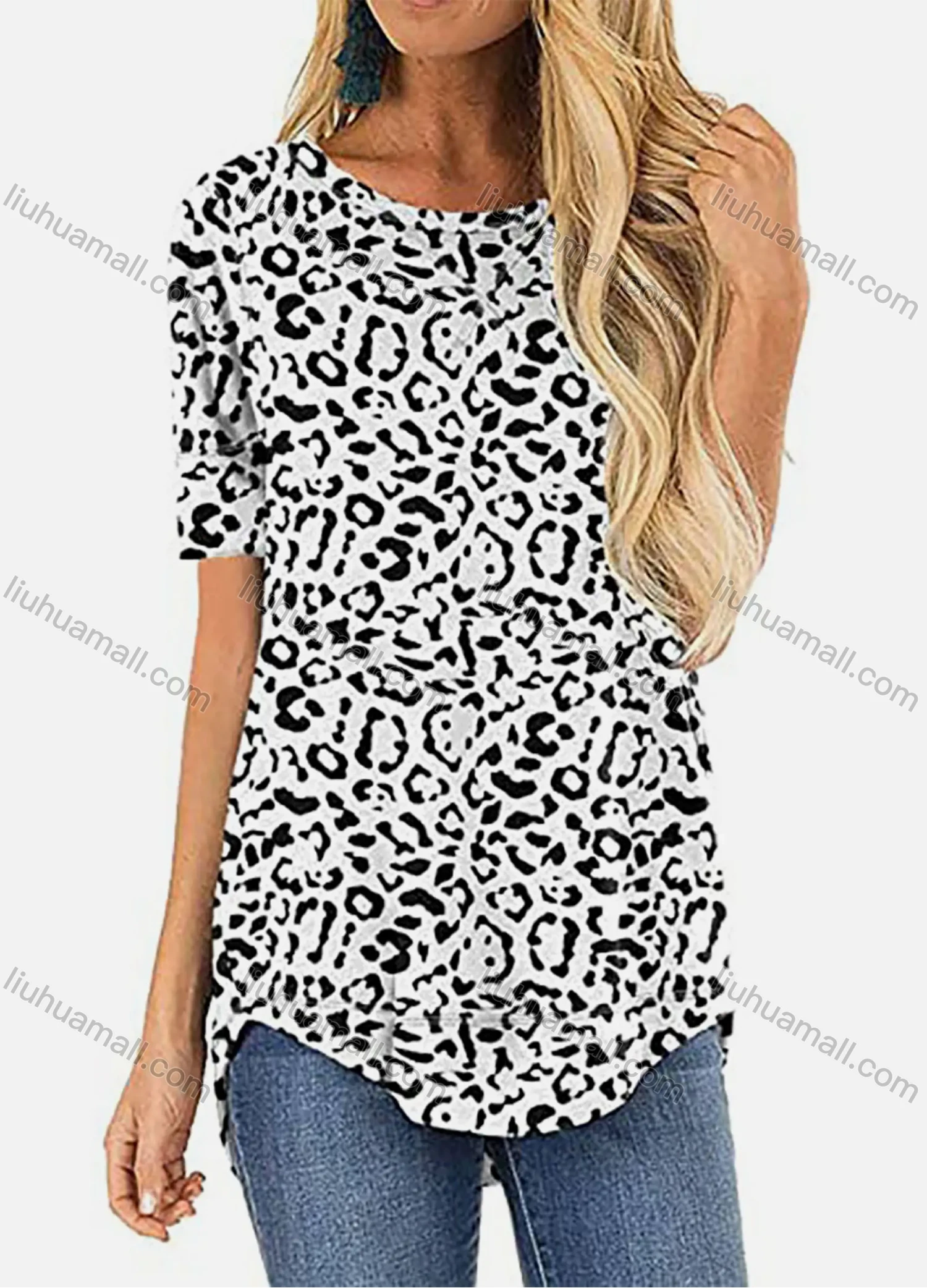 Wholesale Women's Casual Round Neck Long Sleeve High Low Hem Blouse - Liuhuamall