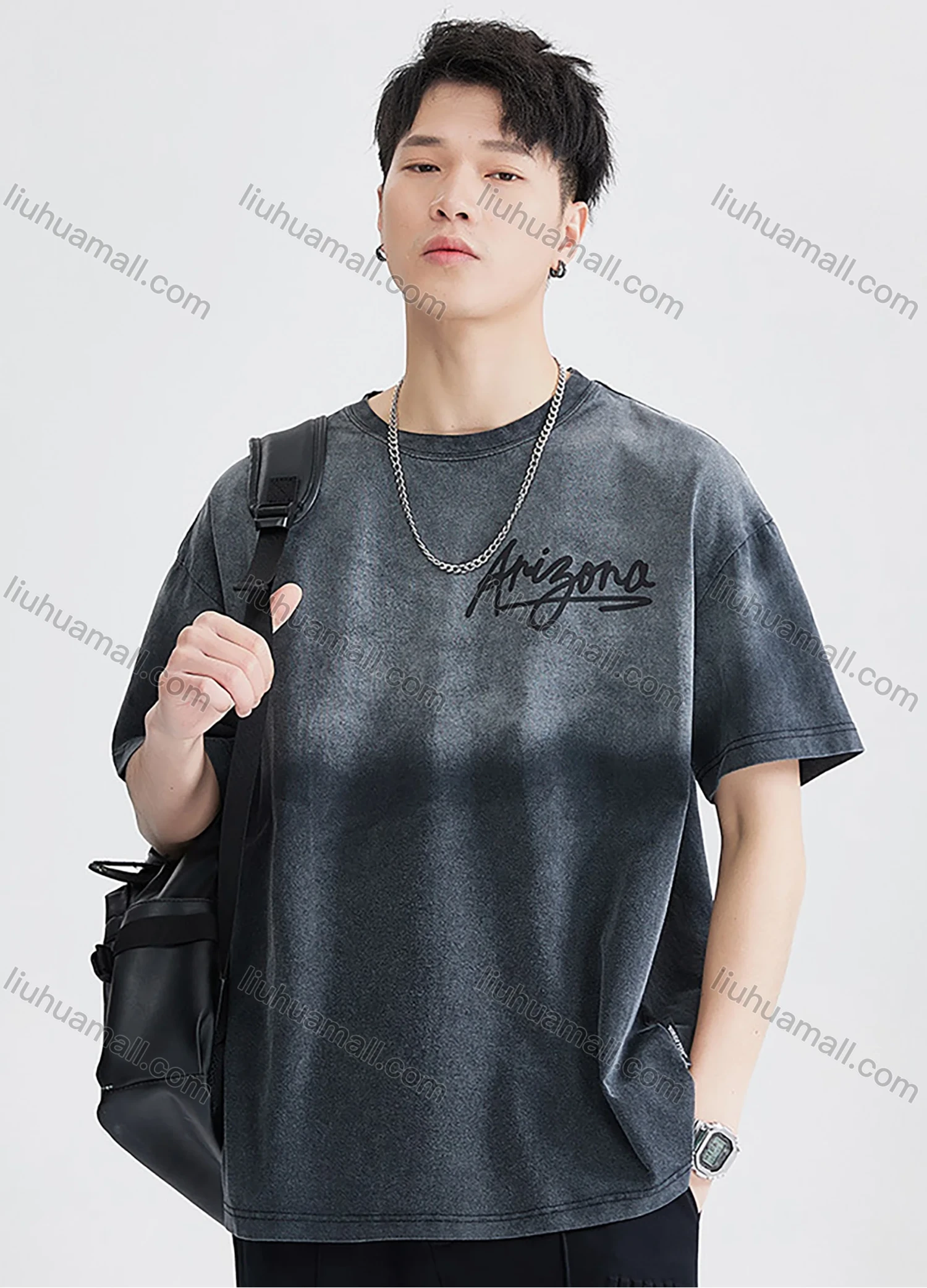 Wholesale Men's Fashion 100%Cotton Letter Gradient Round Neck Short Sleeve Washed T-shirts - Liuhuamall