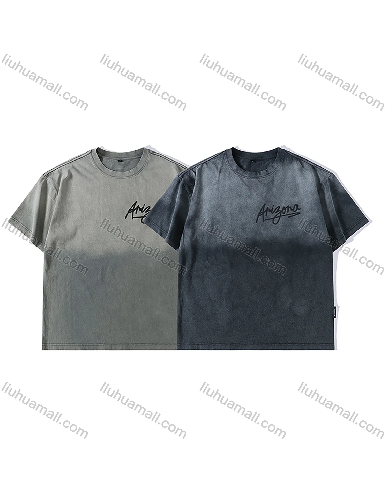 Wholesale Men's Fashion 100%Cotton Letter Gradient Round Neck Short Sleeve Washed T-shirts - Liuhuamall