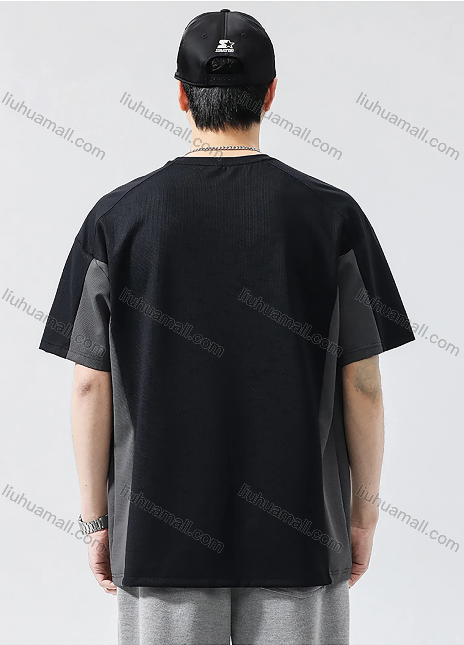 Wholesale Men's Fashion 100%Cotton Letter Colorblock Splicing Round Neck Short Sleeve Quick Dry T-shirts - Liuhuamall