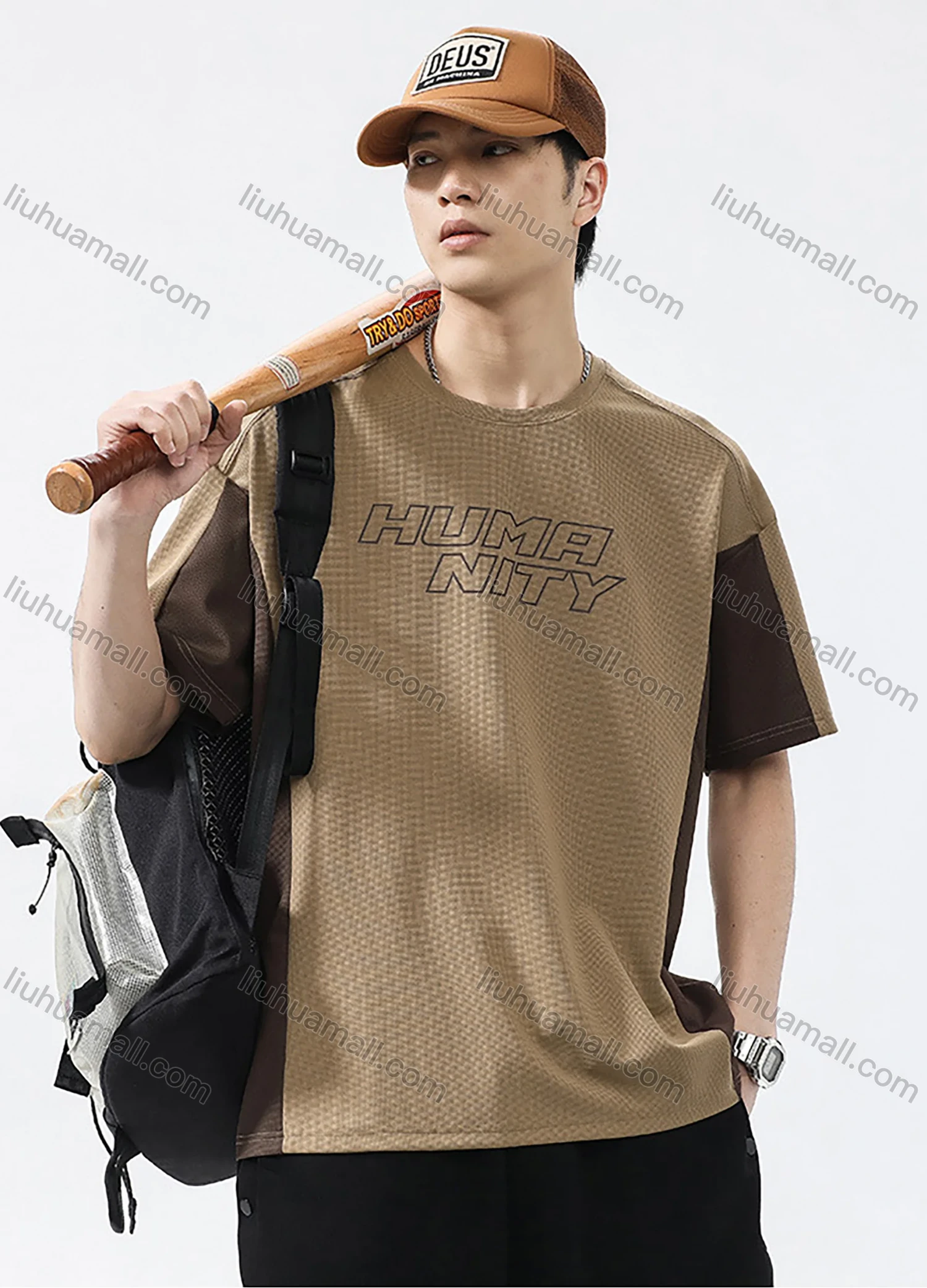 Wholesale Men's Fashion 100%Cotton Letter Colorblock Splicing Round Neck Short Sleeve Quick Dry T-shirts - Liuhuamall