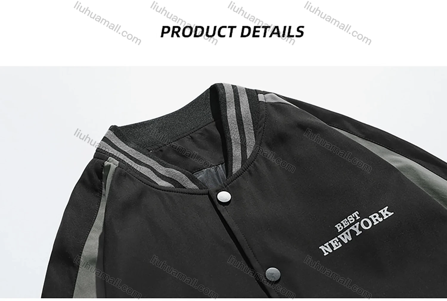 Wholesale Men's Trendy Letter Print Contrast Colorblock Button Down Striped Trim Unisex Patch Pocket Baseball Jacket - Liuhuamall