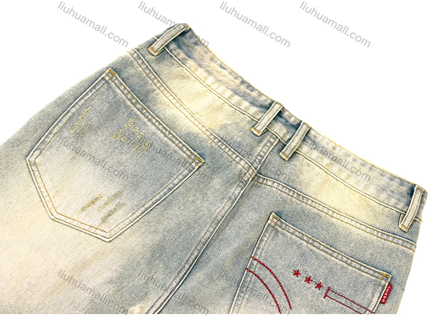 Wholesale Men's Vintage Fashion Plain Patch Pocket Washed Distressed Ripped Straight Leg Jeans - Liuhuamall