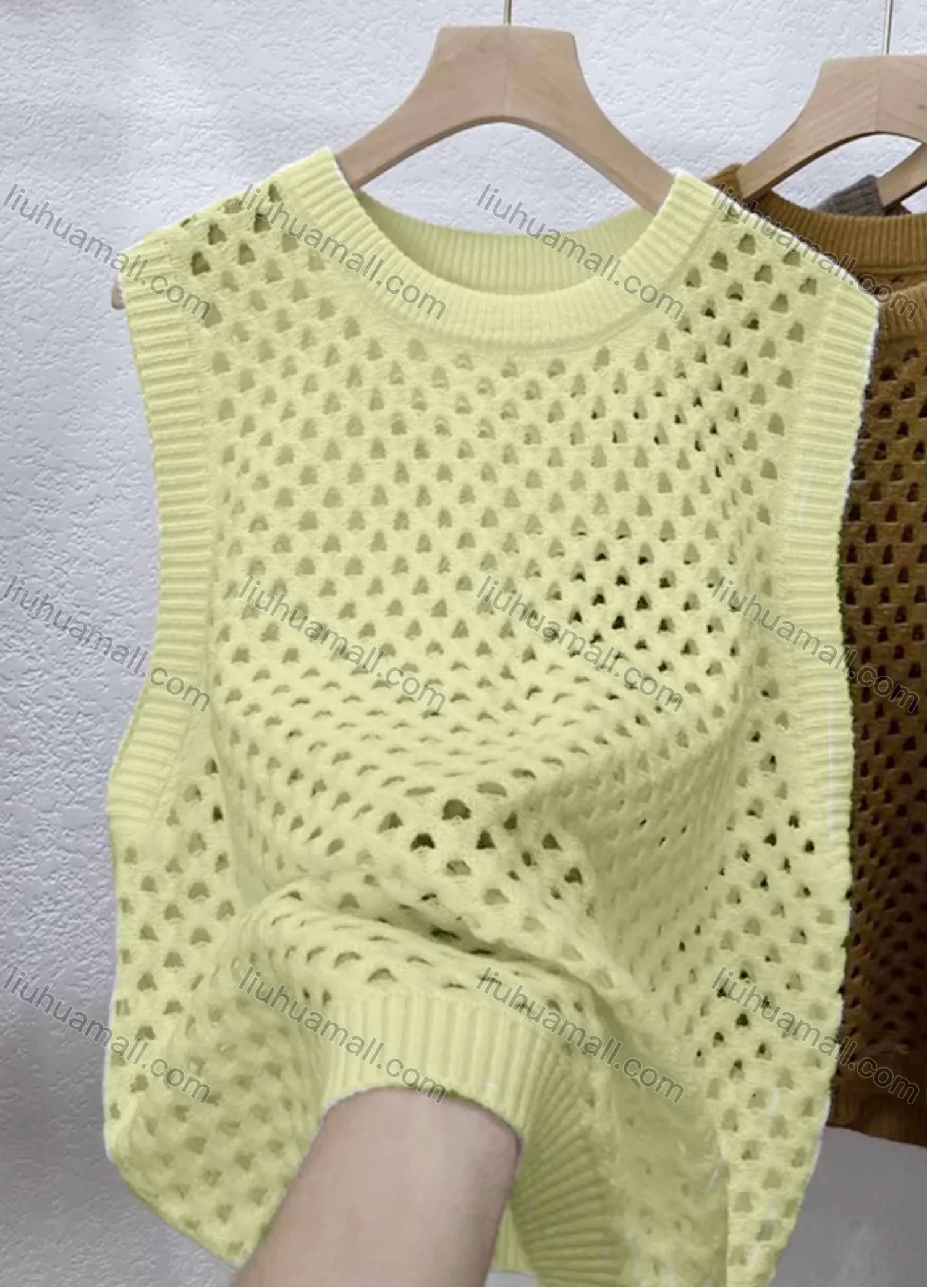 Wholesale Women's Casual Round Neck Sleeveless Hollow Out Plain Tank Cover Up Top - Liuhuamall