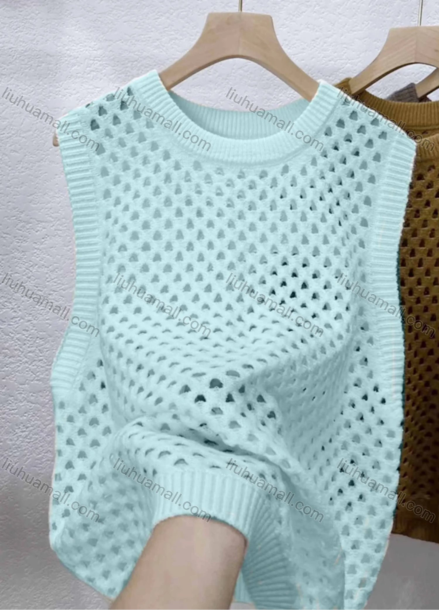 Wholesale Women's Casual Round Neck Sleeveless Hollow Out Plain Tank Cover Up Top - Liuhuamall