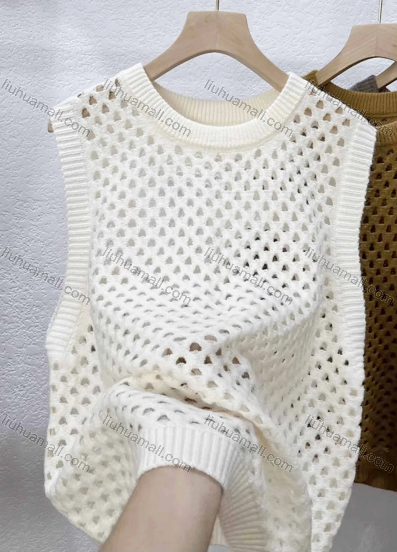 Wholesale Women's Casual Round Neck Sleeveless Hollow Out Plain Tank Cover Up Top - Liuhuamall