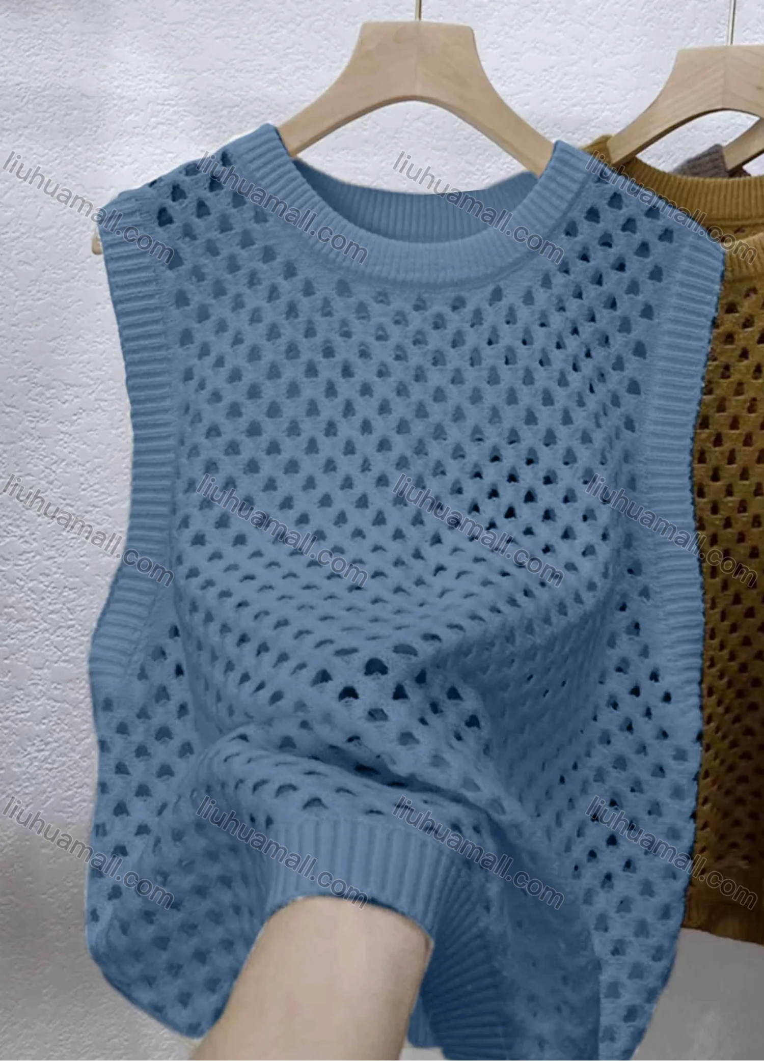 Wholesale Women's Casual Round Neck Sleeveless Hollow Out Plain Tank Cover Up Top - Liuhuamall