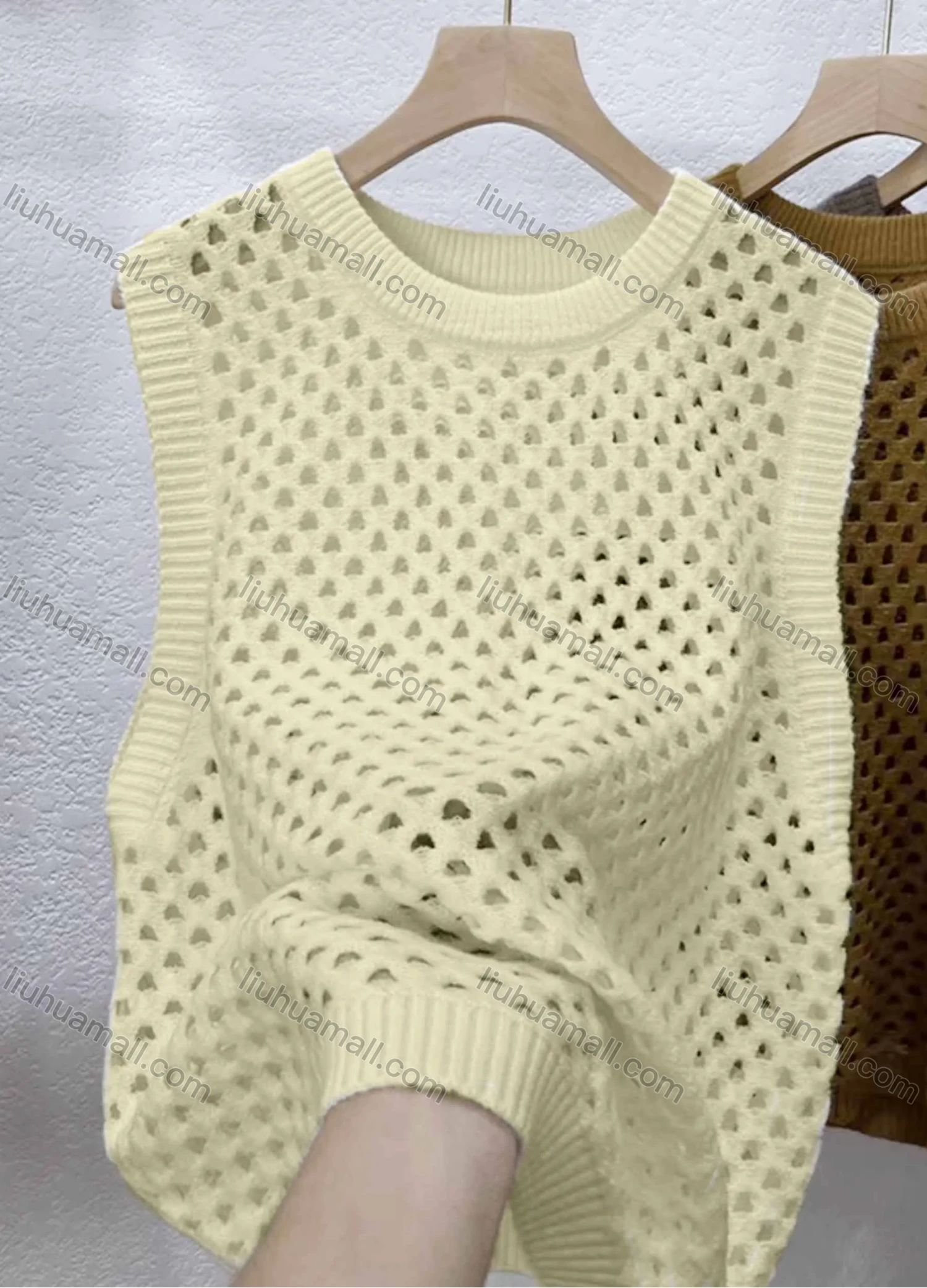 Wholesale Women's Casual Round Neck Sleeveless Hollow Out Plain Tank Cover Up Top - Liuhuamall