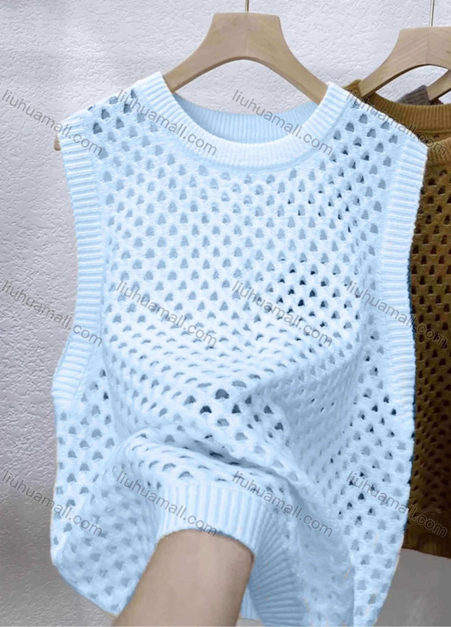 Wholesale Women's Casual Round Neck Sleeveless Hollow Out Plain Tank Cover Up Top - Liuhuamall