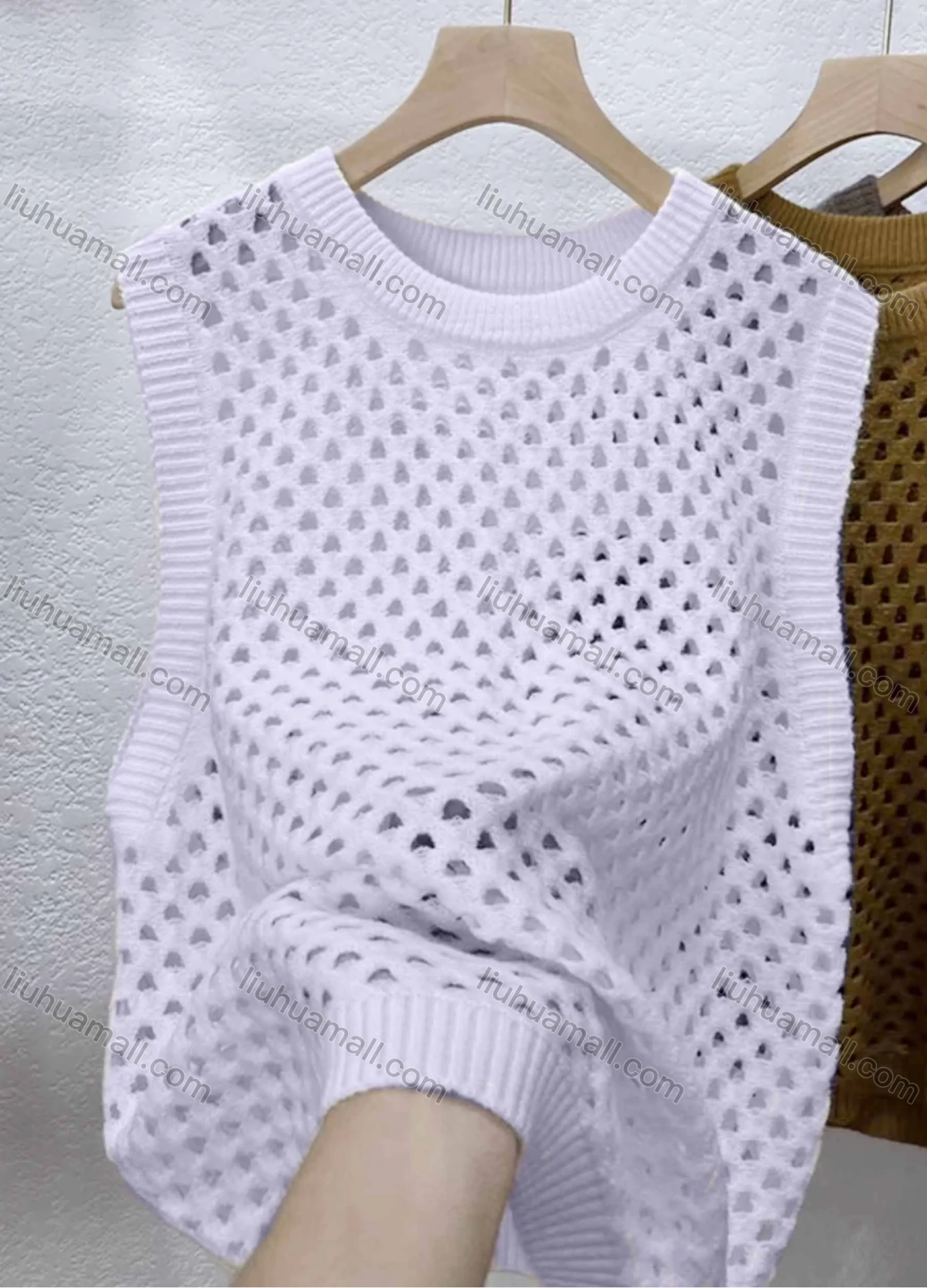 Wholesale Women's Casual Round Neck Sleeveless Hollow Out Plain Tank Cover Up Top - Liuhuamall