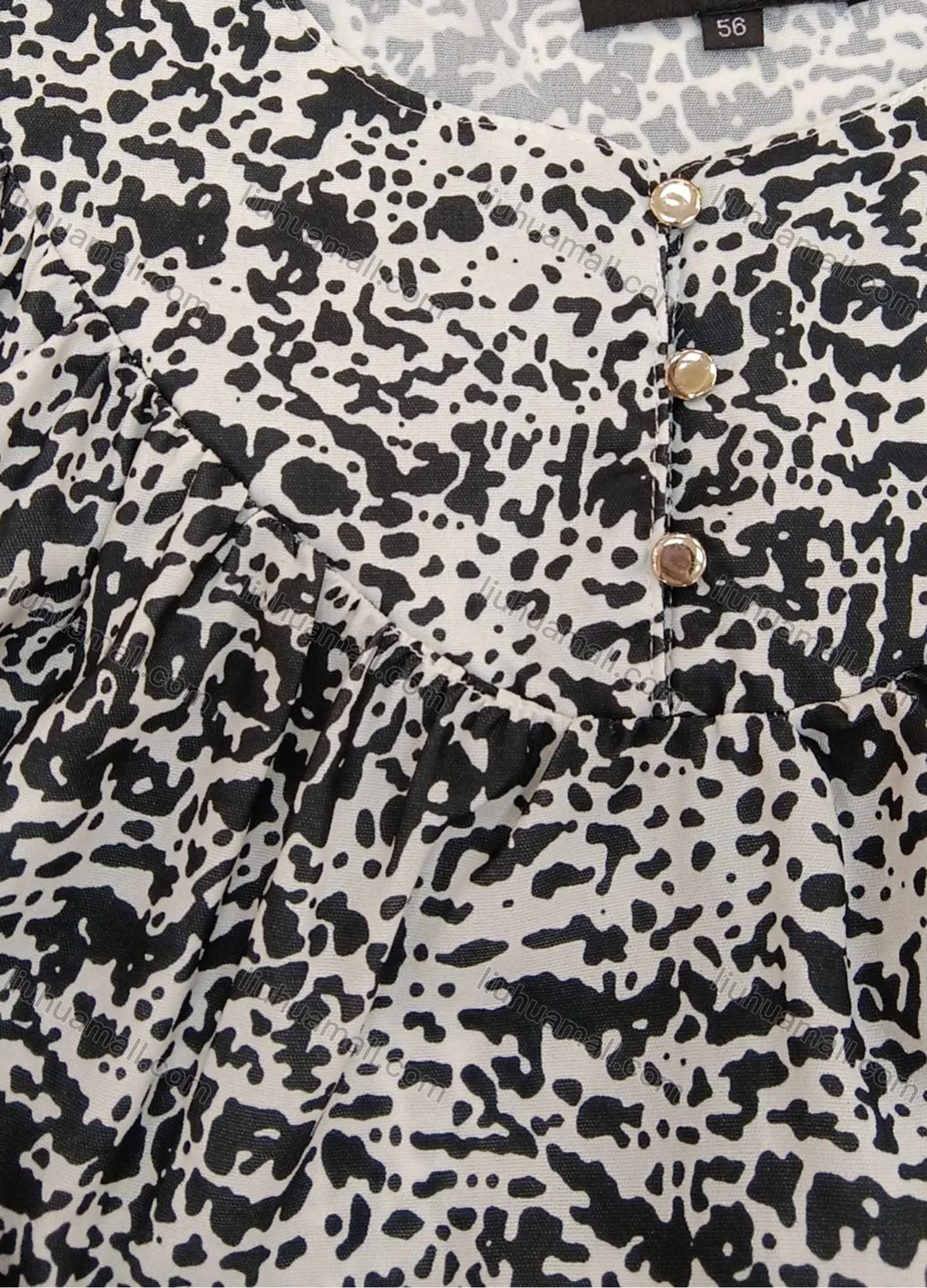 Wholesale Women's Casual Dalmatian Print Ruched Button Front Crew Neck Long Sleeve Maxi Dress With Belt - Liuhuamall