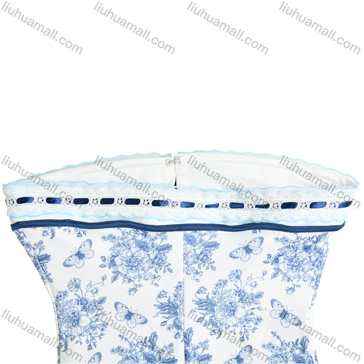 Wholesale Women's Casual Strapless Lace Up Allover Ditsy Floral Print Splicing Bandage Dress - Liuhuamall