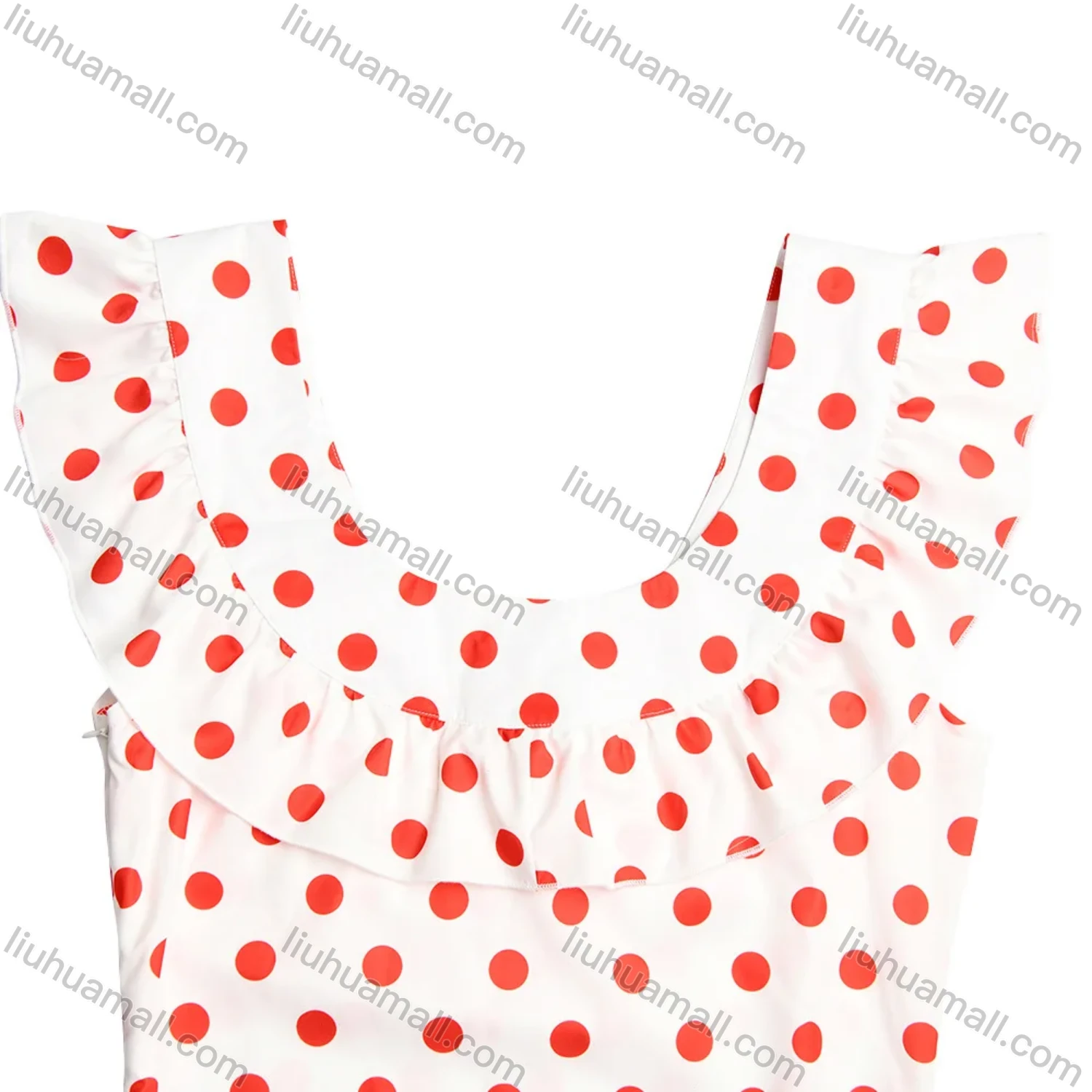 Wholesale Women's Casual Off Shoulder Polka Dots Print Ruffle Trim Maxi Dress - Liuhuamall