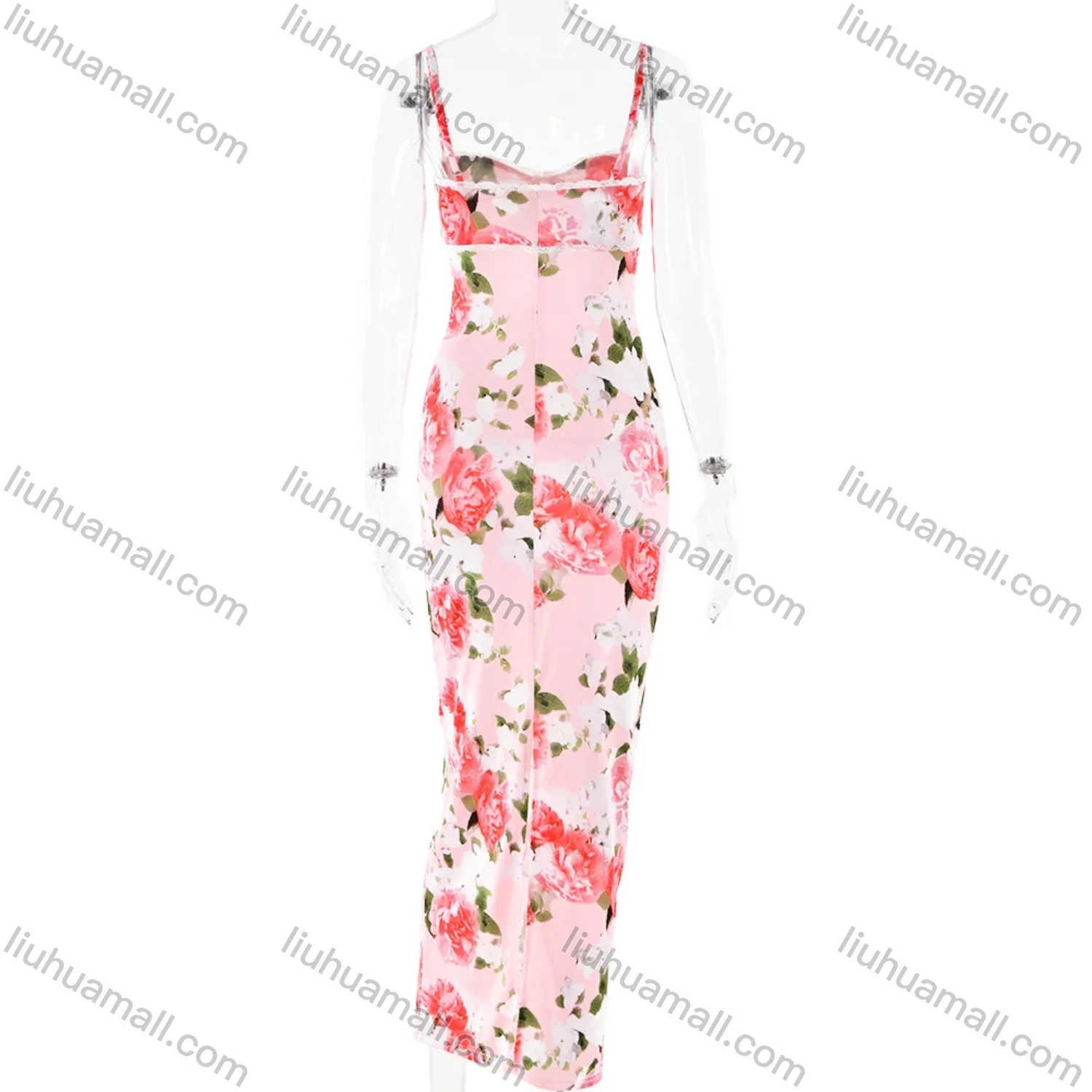 Wholesale Women's Elegant Spaghetti Strap Allover Floral Print Splicing Maxi Cami Dress - Liuhuamall