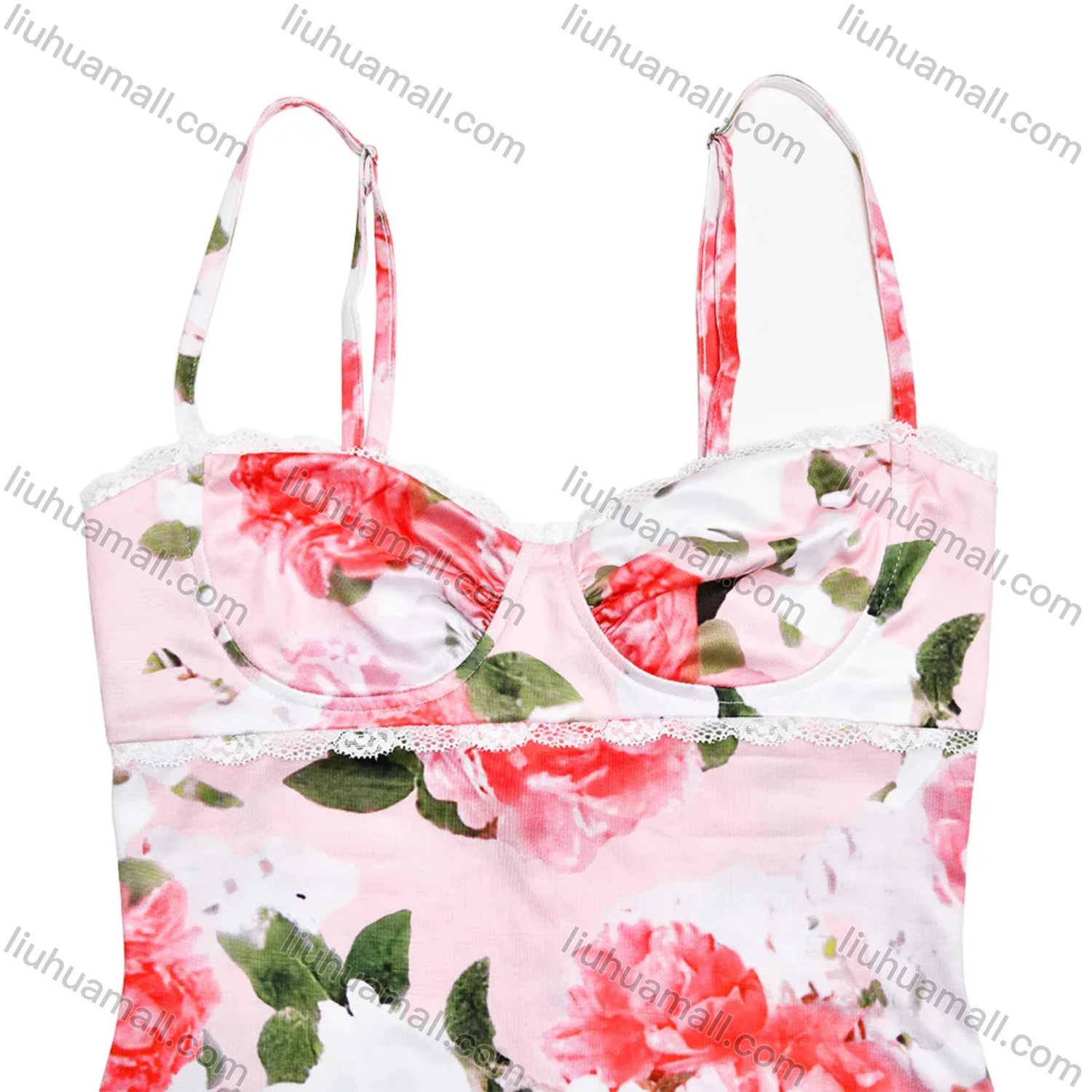 Wholesale Women's Elegant Spaghetti Strap Allover Floral Print Splicing Maxi Cami Dress - Liuhuamall