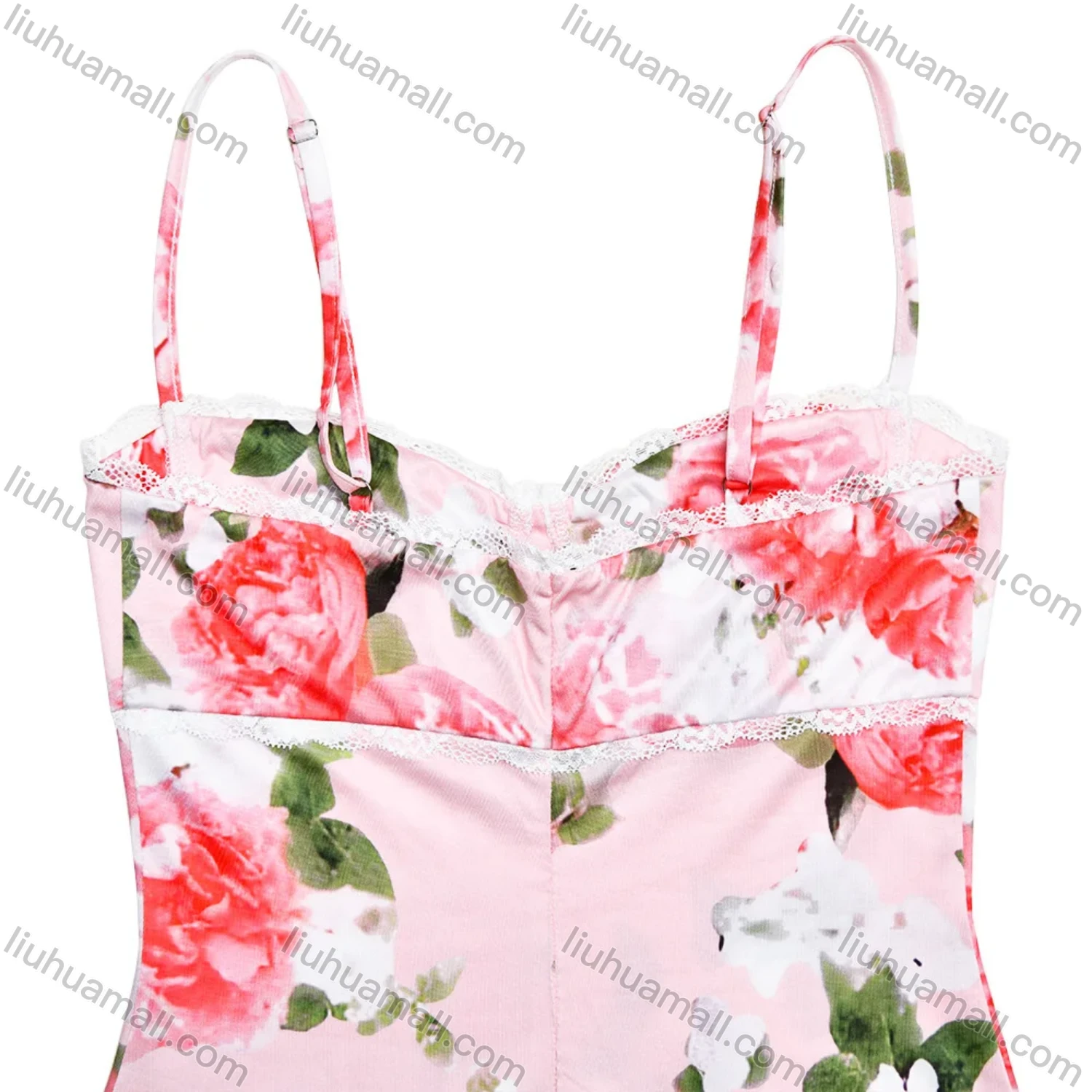 Wholesale Women's Elegant Spaghetti Strap Allover Floral Print Splicing Maxi Cami Dress - Liuhuamall