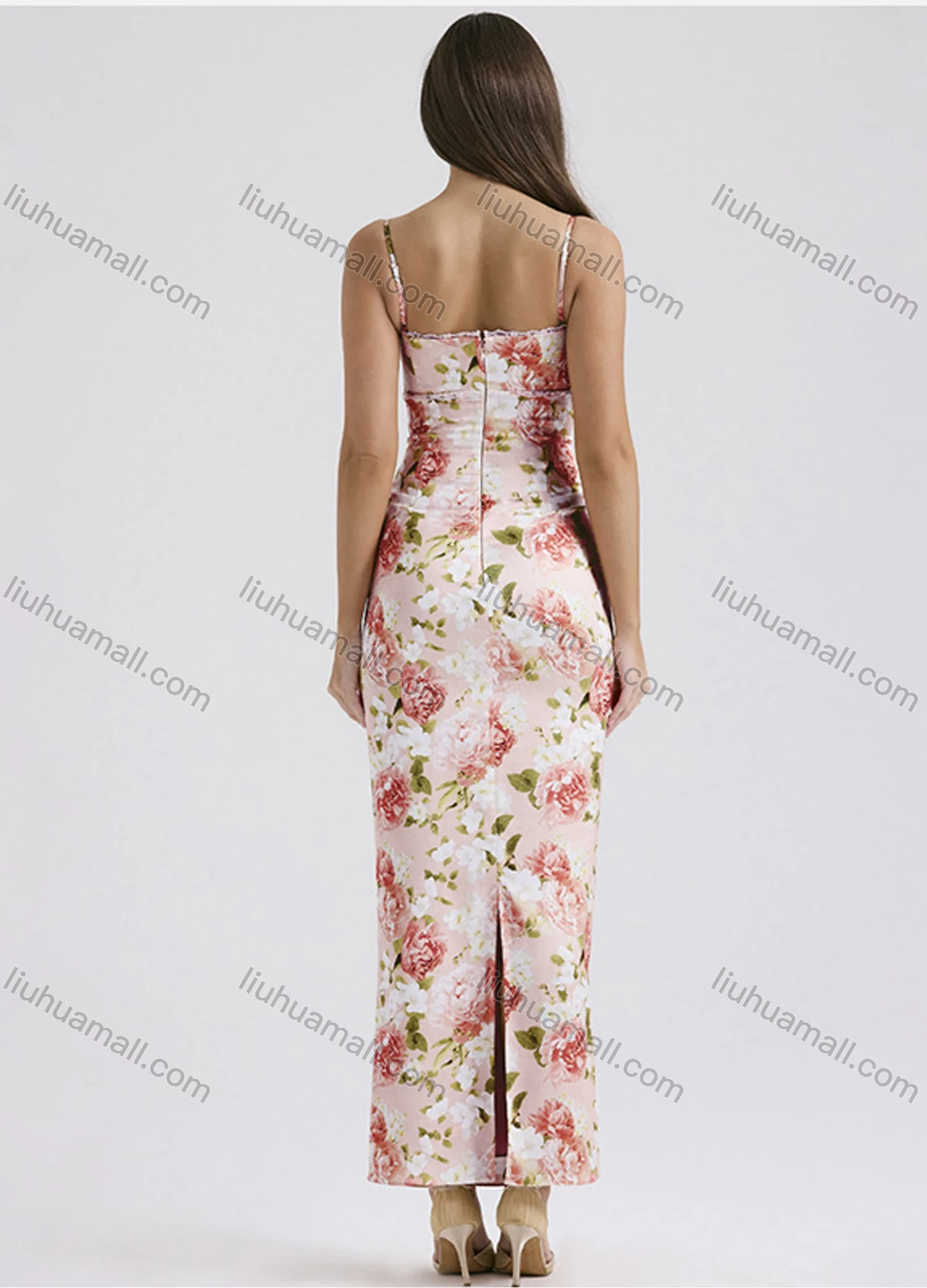 Wholesale Women's Elegant Spaghetti Strap Allover Floral Print Splicing Maxi Cami Dress - Liuhuamall