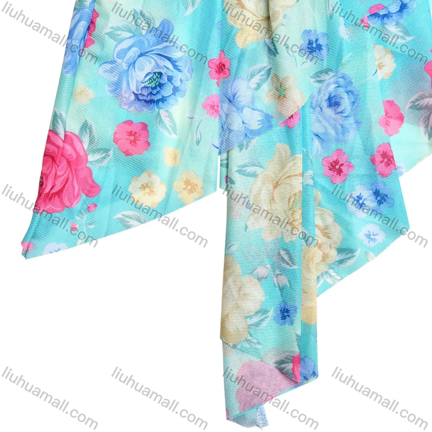 Wholesale Women's Casual Strapless Floral Print Asymmetrical Hem Ruched Ruffle Trim Maxi Dress - Liuhuamall