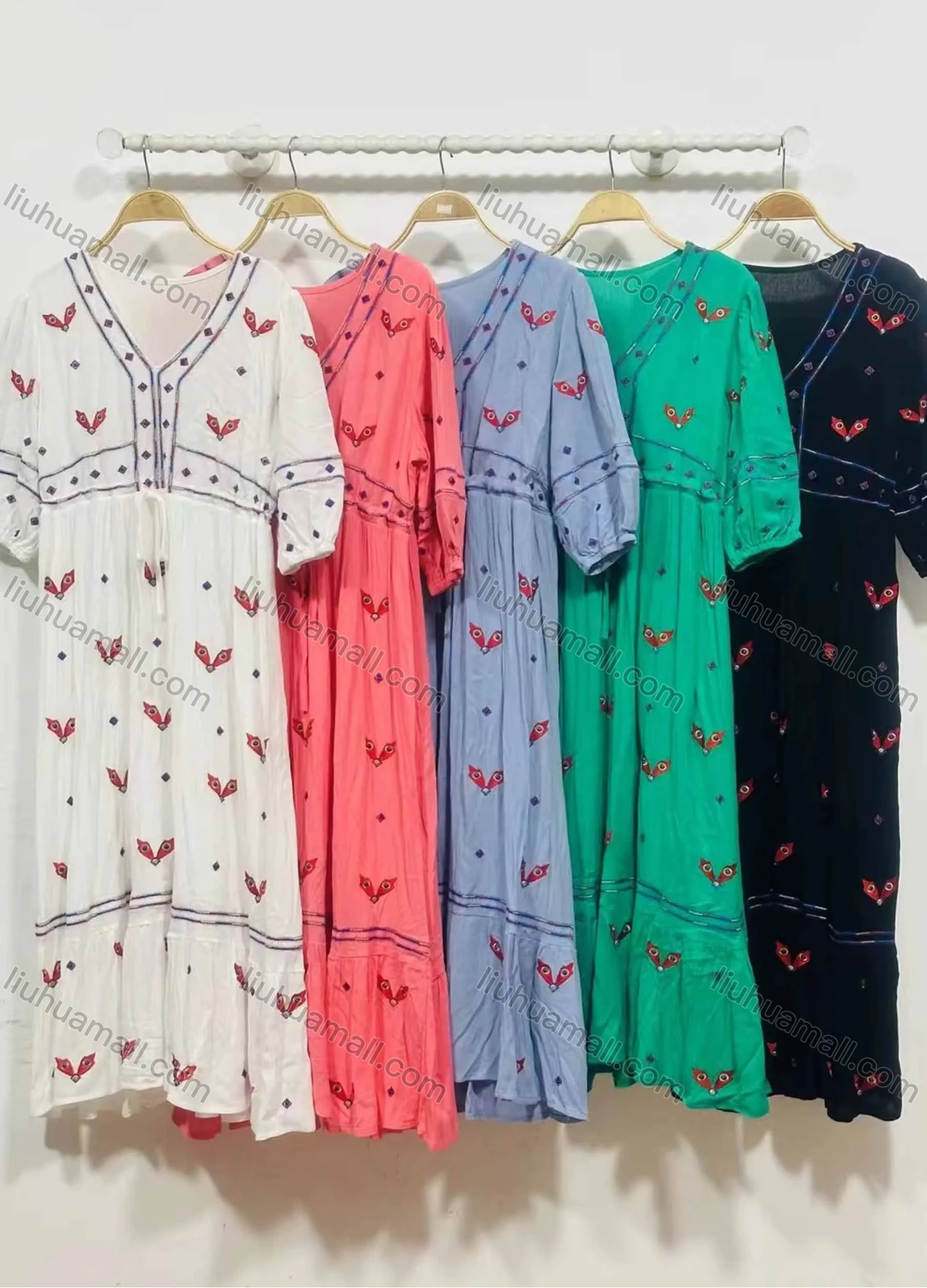 Wholesale Women's African Vintage V Neck Robe Short Sleeve Allover Print Long Dress - Liuhuamall