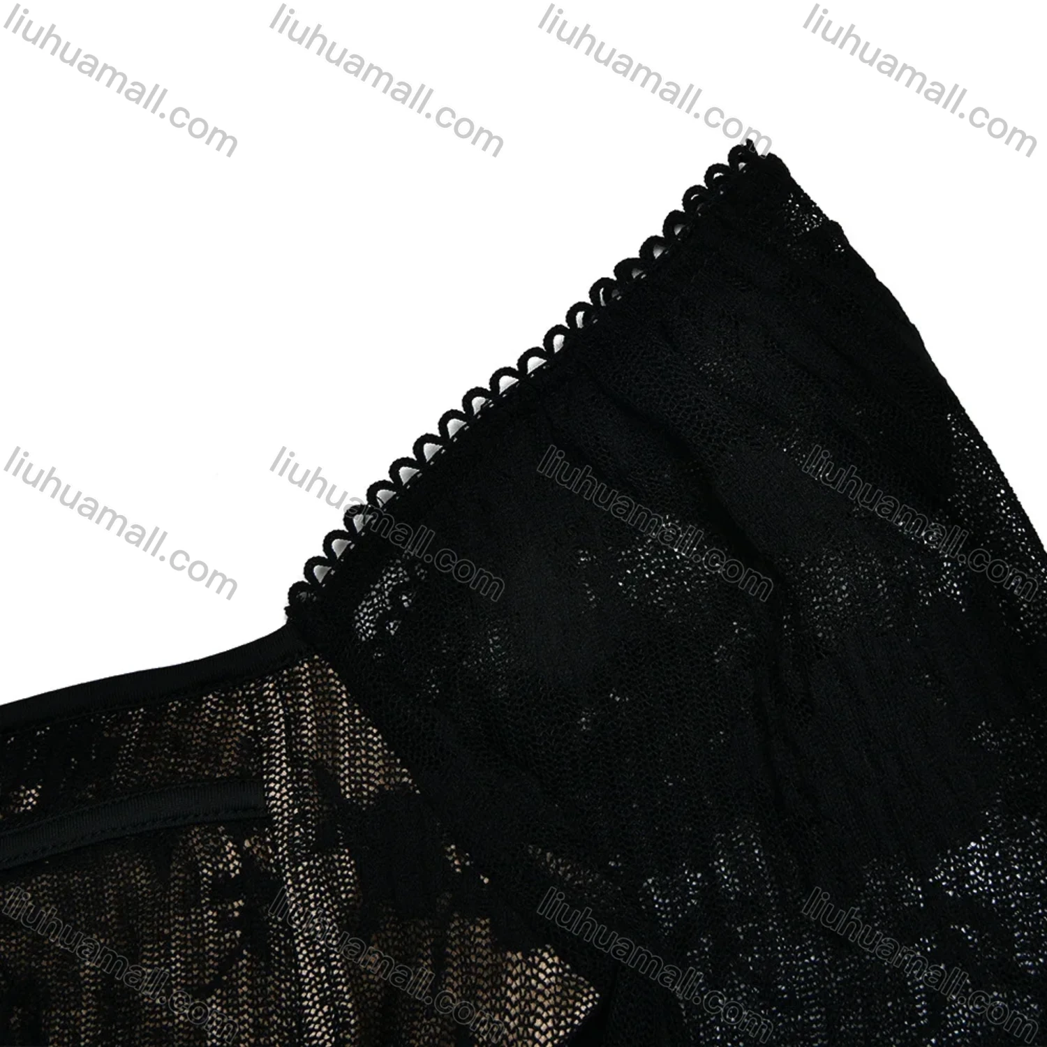 Wholesale Women's Elegant Trumpet Sleeve Square Neck Drawstring Sheer Lace Open Back Ruffle Hem Short Dress - Liuhuamall