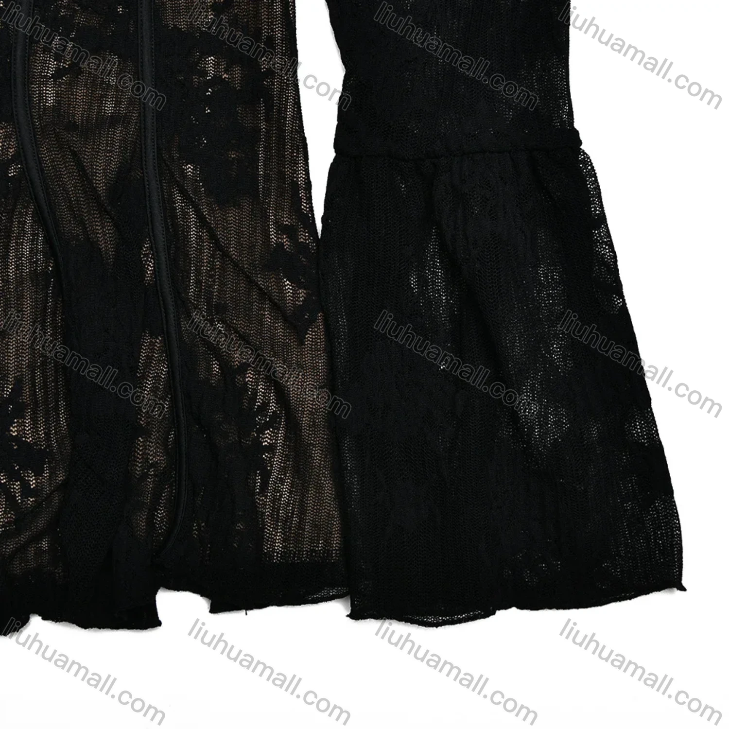 Wholesale Women's Elegant Trumpet Sleeve Square Neck Drawstring Sheer Lace Open Back Ruffle Hem Short Dress - Liuhuamall