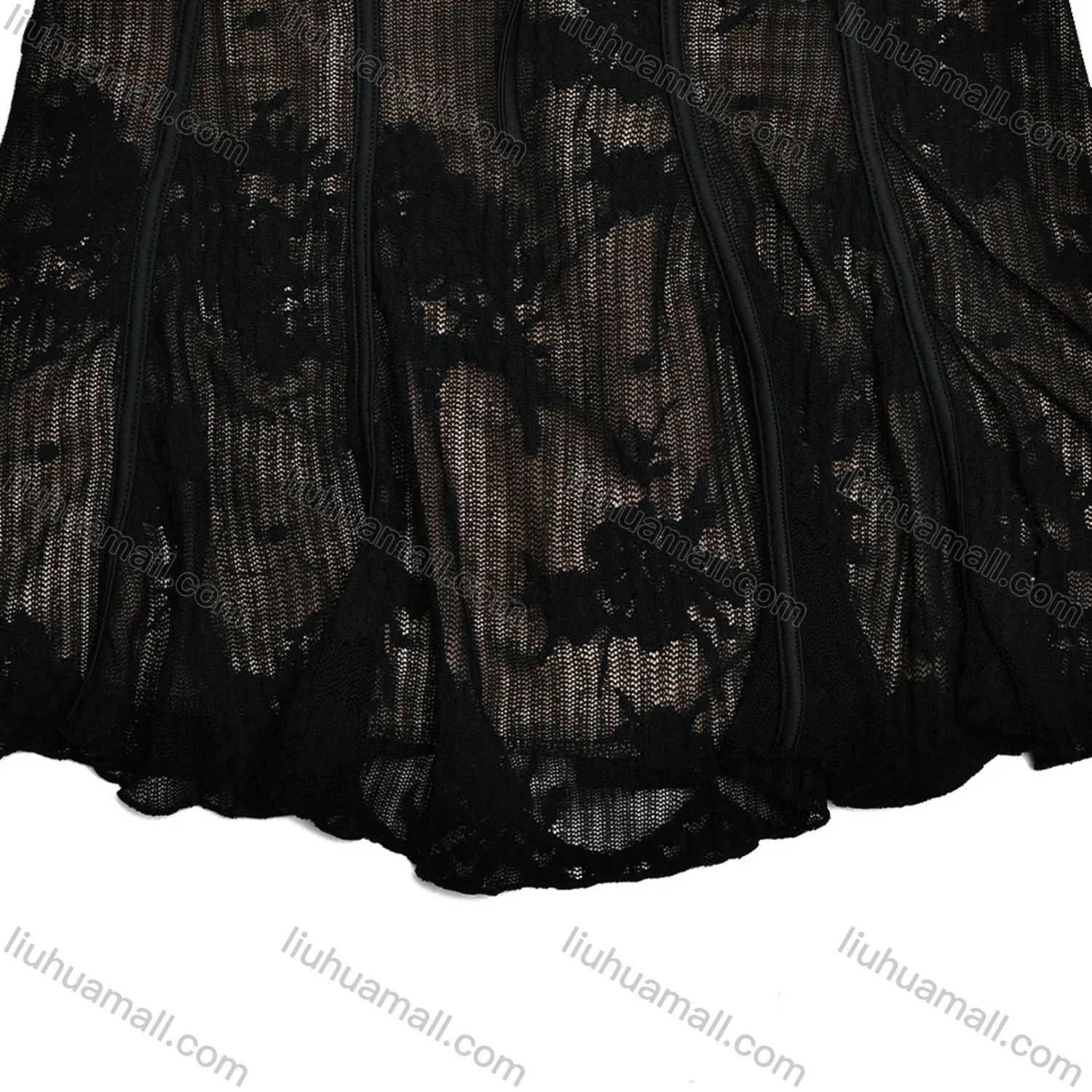 Wholesale Women's Elegant Trumpet Sleeve Square Neck Drawstring Sheer Lace Open Back Ruffle Hem Short Dress - Liuhuamall