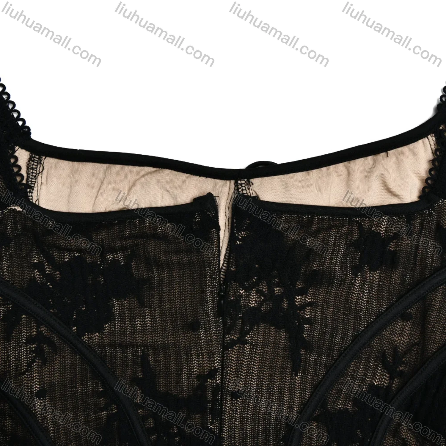 Wholesale Women's Elegant Trumpet Sleeve Square Neck Drawstring Sheer Lace Open Back Ruffle Hem Short Dress - Liuhuamall