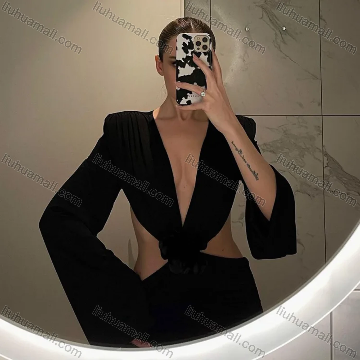 Wholesale Women's Sexy Plunge Neck Kimono Sleeve Open Back 3D Floral Ruched Splicing Mini Evening Dress - Liuhuamall